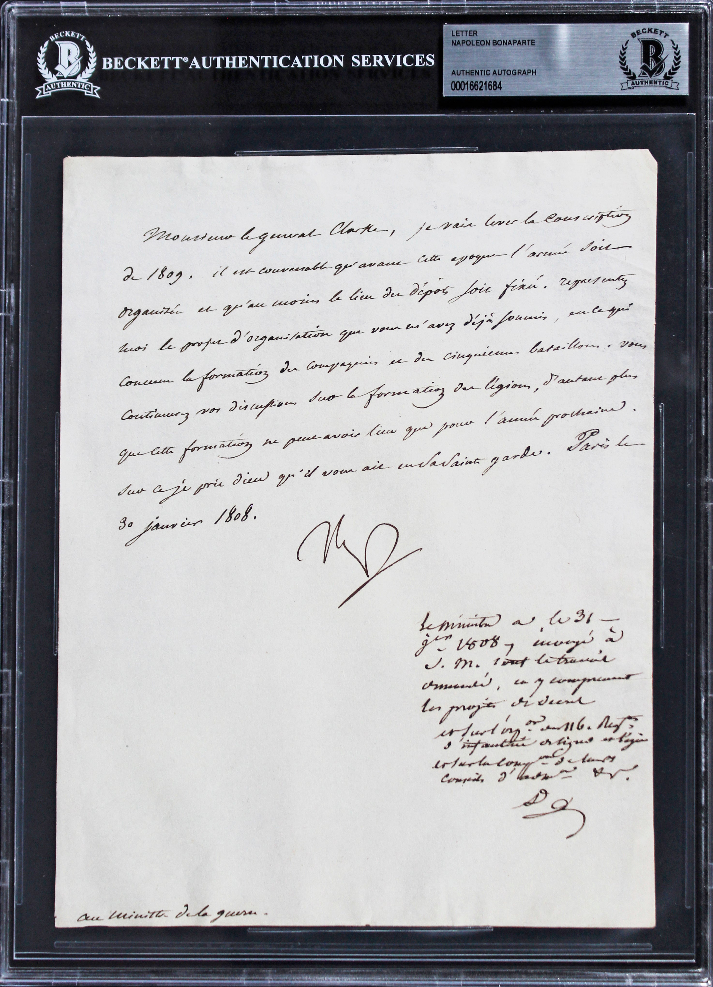 Napoleon Bonaparte Authentic Signed 7.25x9.75 1808 Letter BAS Slabbed