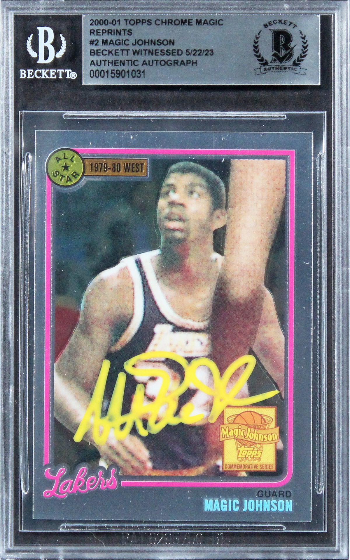 Lakers Magic Johnson Signed 2000 Topps Chrome Magic Reprints #2 Card BAS Slabbed
