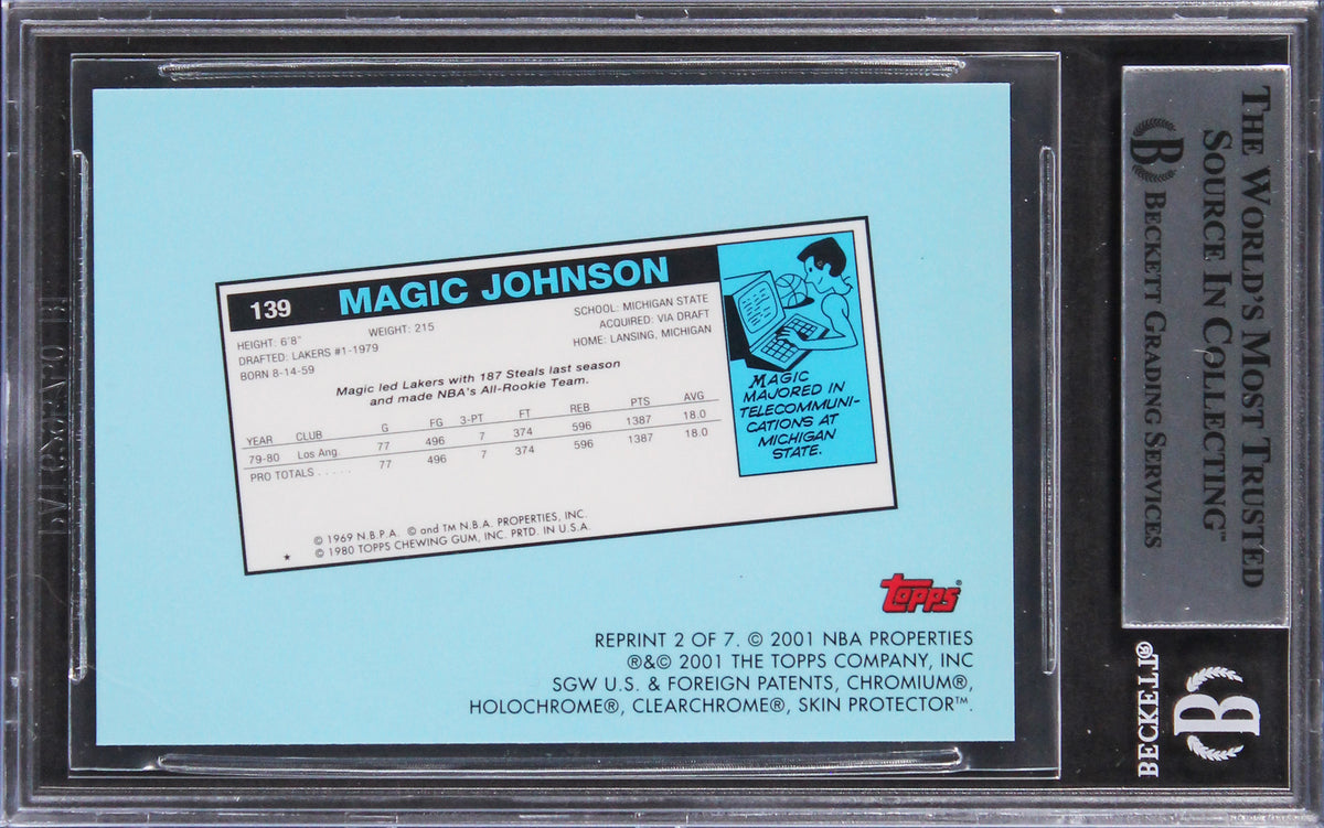 Lakers Magic Johnson Signed 2000 Topps Chrome Magic Reprints #2 Card BAS Slabbed