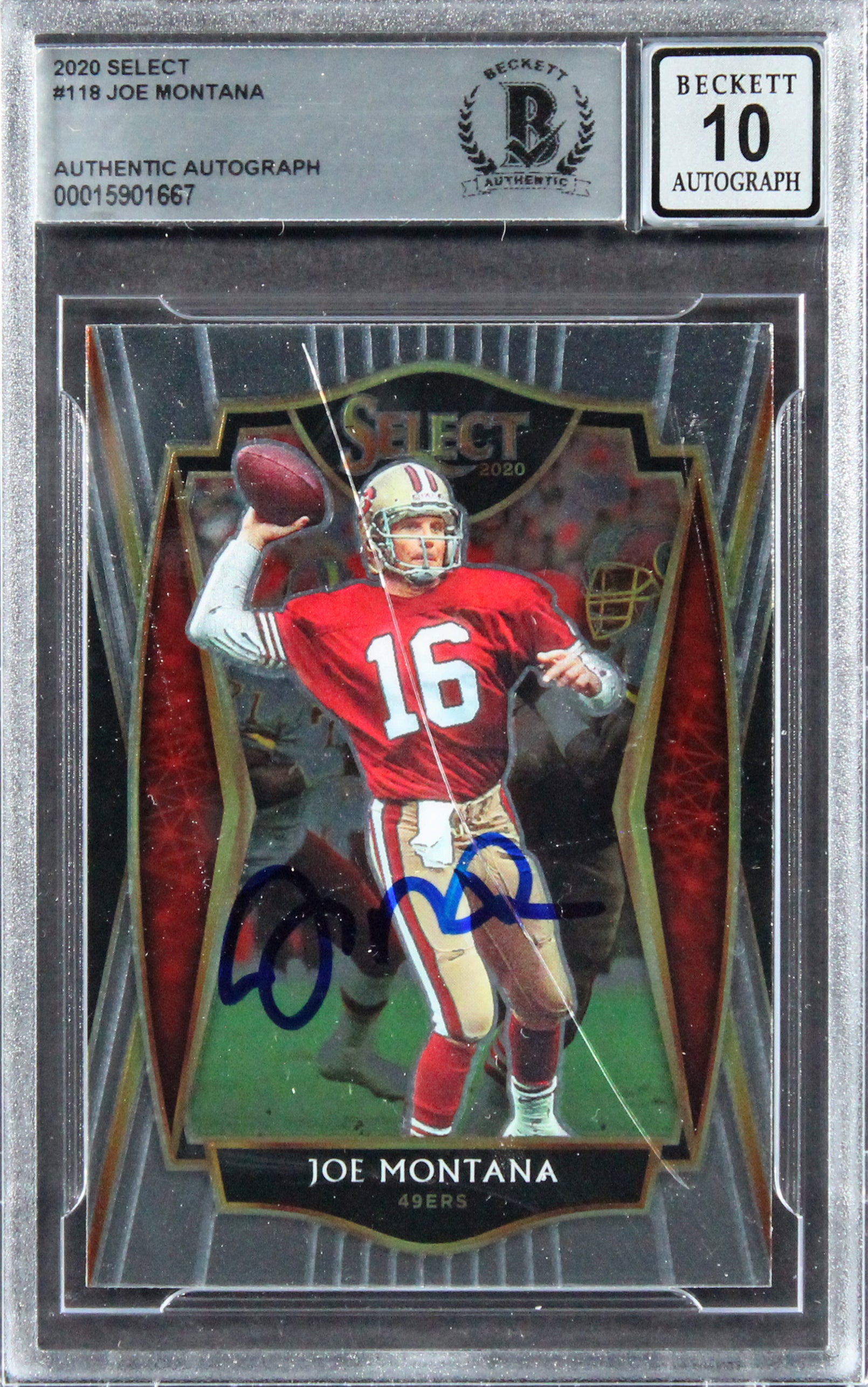 49ers Joe Montana Authentic Signed 2020 Select #118 Card Auto 10! BAS Slabbed