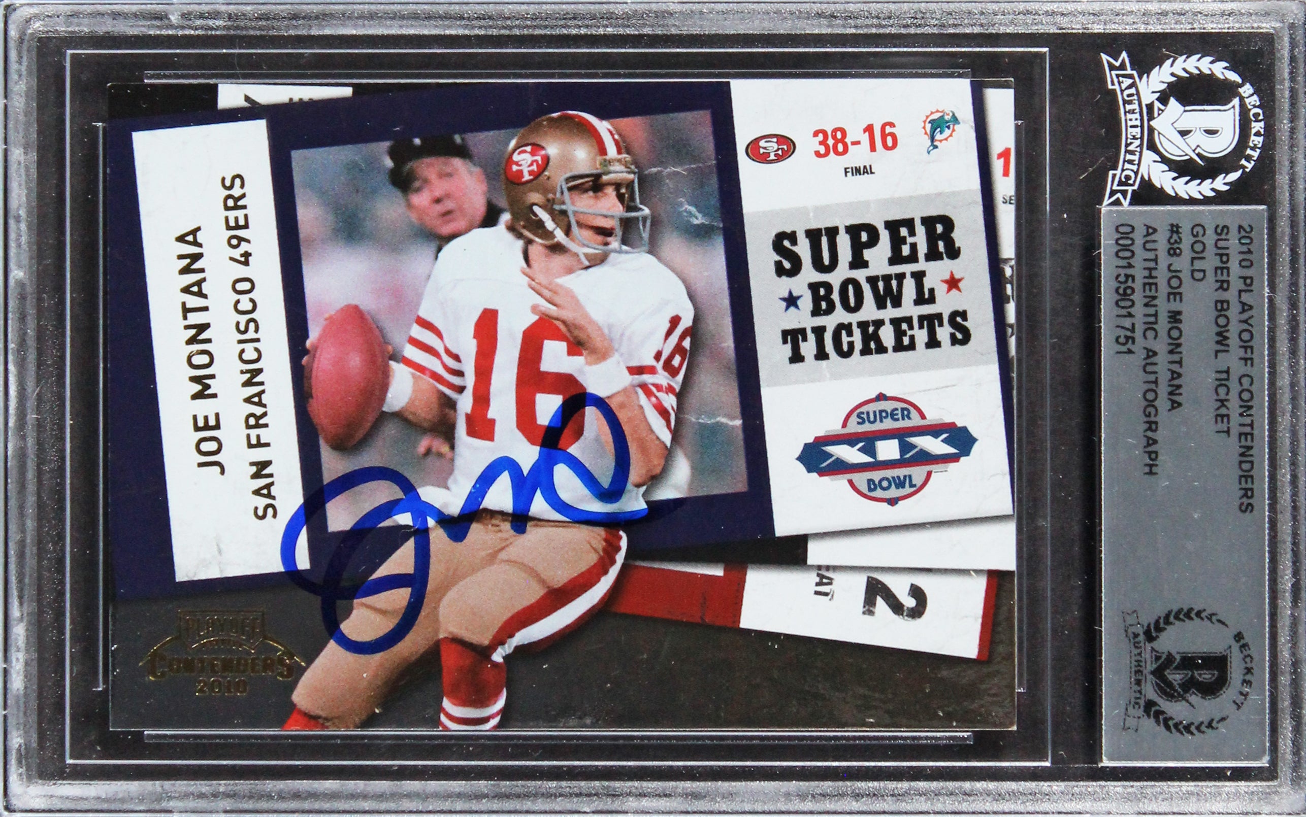 49ers Joe Montana Signed 2010 Playoff Contenders SBTG #38 #49/100 Card BAS Slab