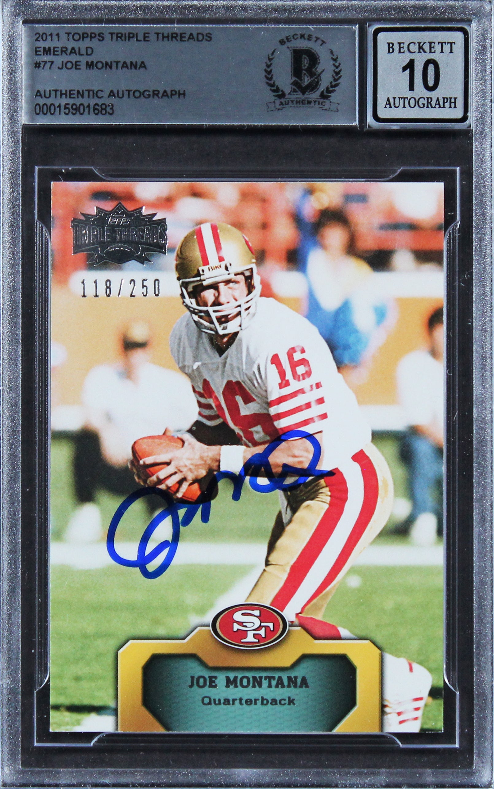 49ers Joe Montana Signed 2011 Topps TTE #77 #118/250 Card Auto 10! BAS Slabbed