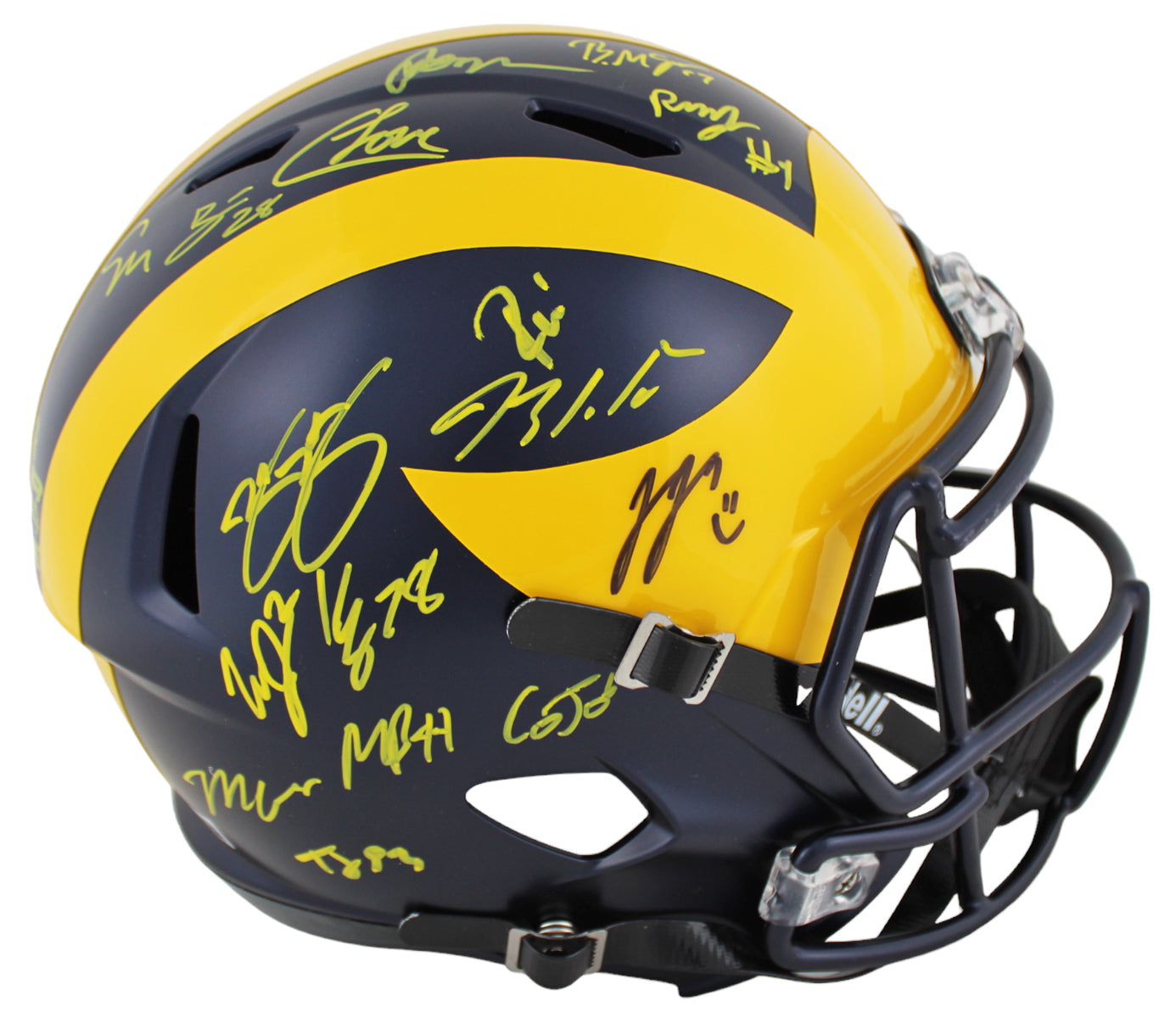 Michigan 2023 Champs (16) McCarthy, Corum Signed F/S Speed Rep Helmet BAS Wit