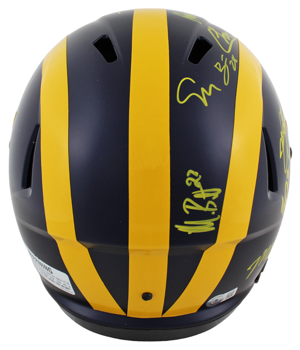 Michigan 2023 Champs (16) McCarthy, Corum Signed F/S Speed Rep Helmet BAS Wit