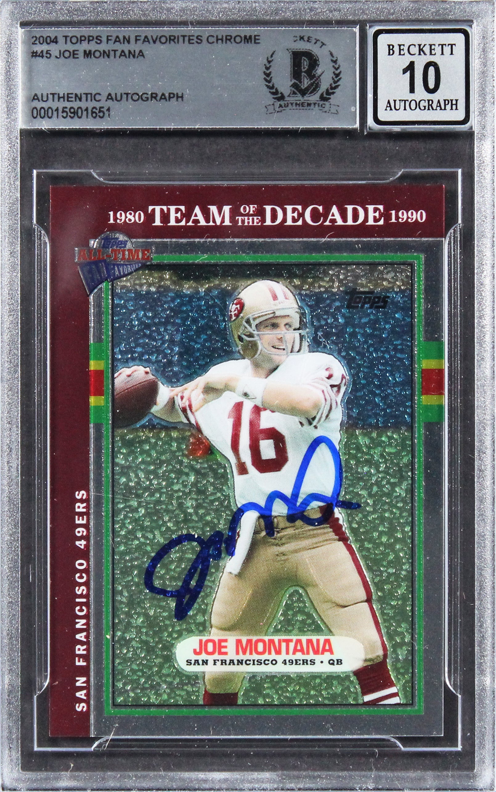 49ers Joe Montana Signed 2004 Topps Fan Favs #45 #259/499 Card Auto 10! BAS Slab