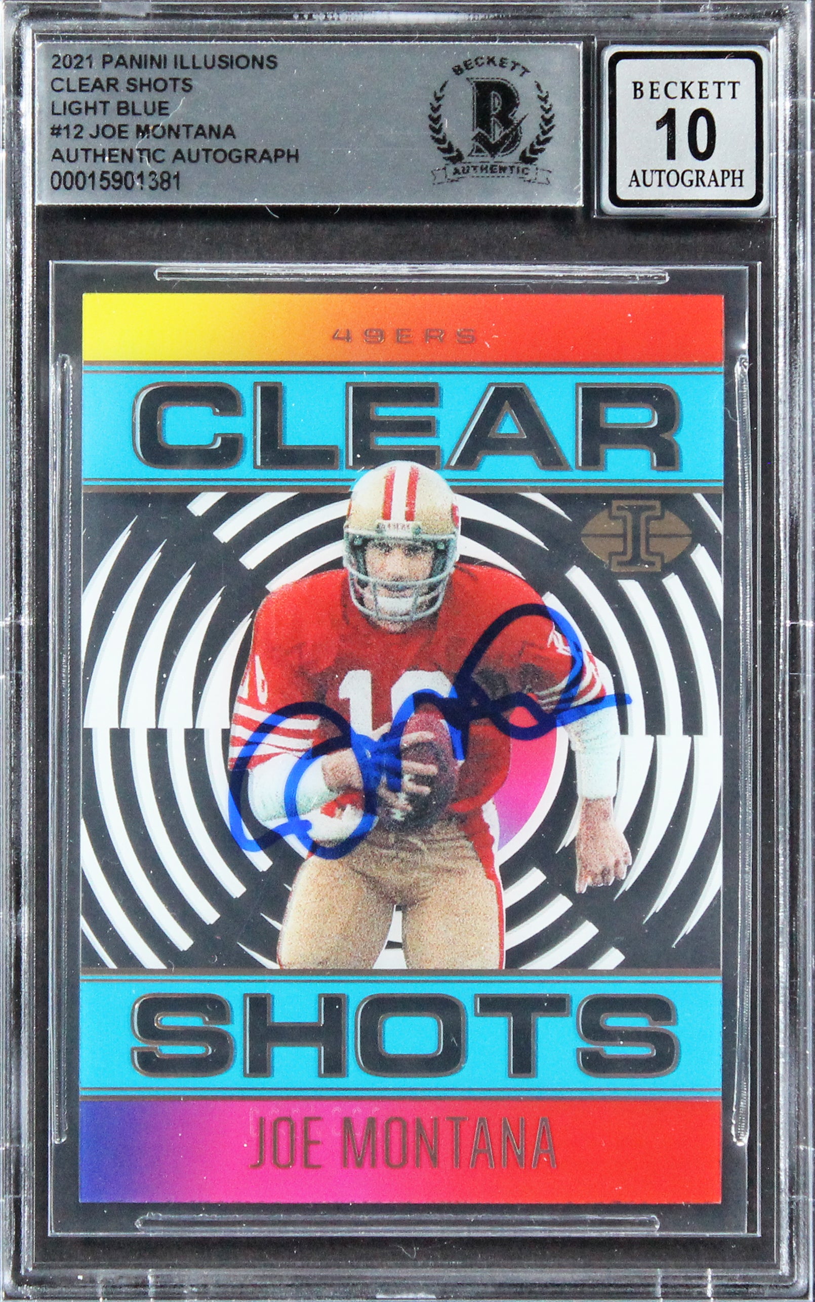 49ers Joe Montana Signed 2021 Panini Illusion #12 #209/299 Card Auto 10 BAS Slab