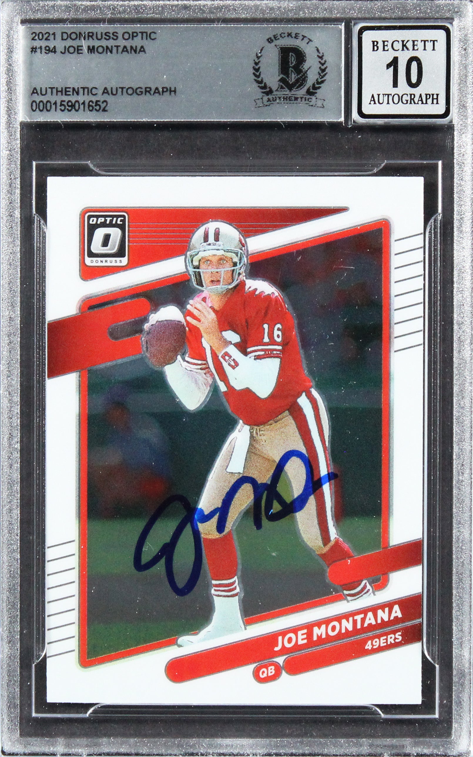 49ers Joe Montana Signed 2021 Donruss Optic #194 Card Auto 10! BAS Slabbed