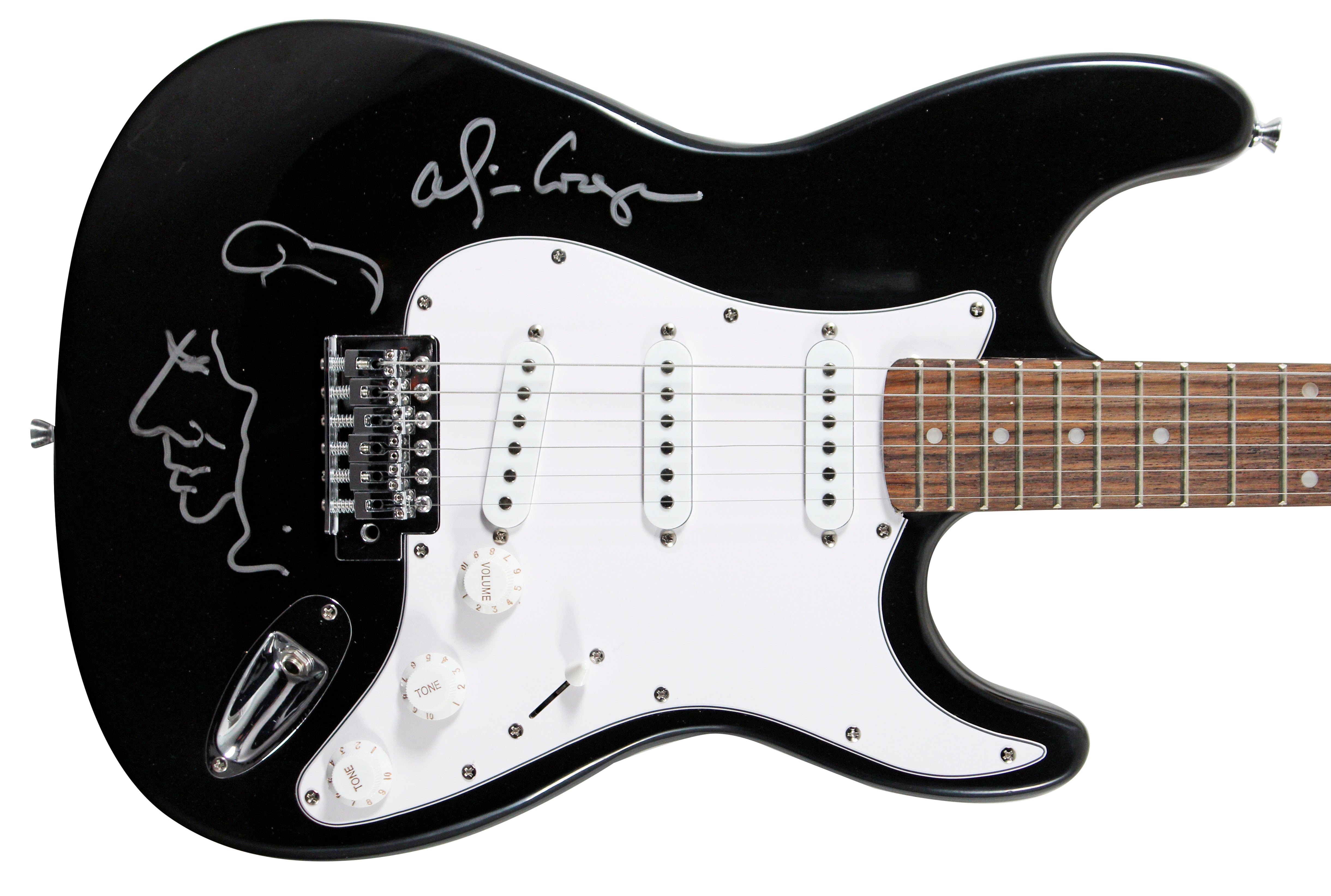 Alice Cooper Signed Black Electric Guitar w/ Self Portrait Sketch BAS Witnessed