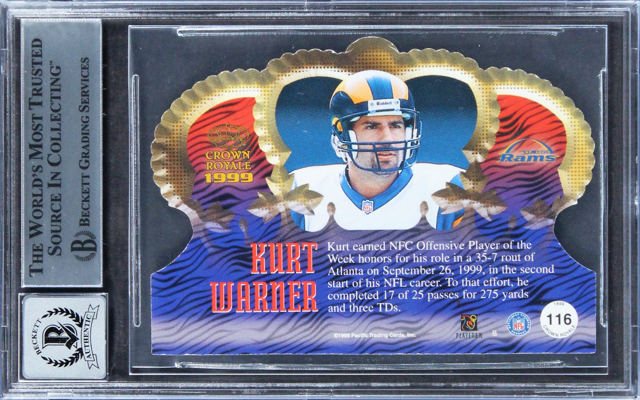 Rams Kurt Warner Signed 1999 Crown Royale #116 Rookie Card Auto 10! BAS Slabbed