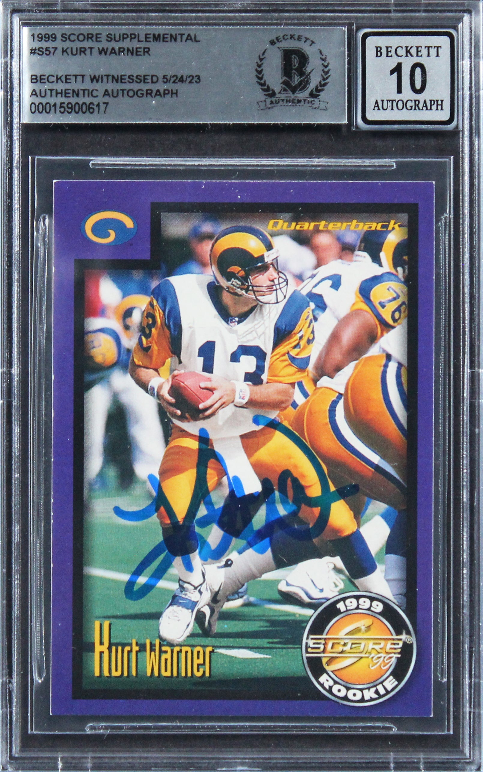 Rams Kurt Warner Signed 1999 Score Supplemental #S57 RC Card Auto 10! BAS Slab