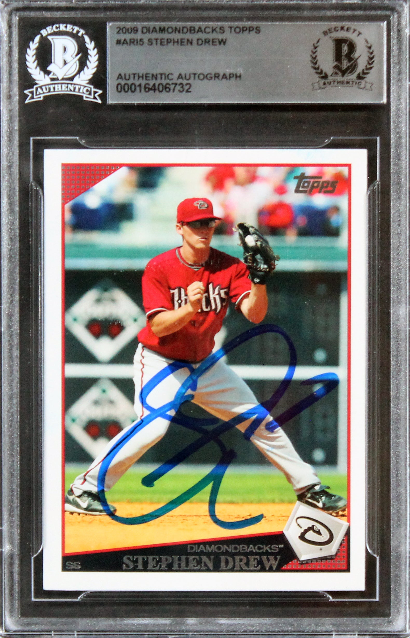 Diamondbacks Stephen Drew Authentic Signed 2009 Topps #ARI5 Card BAS Slabbed