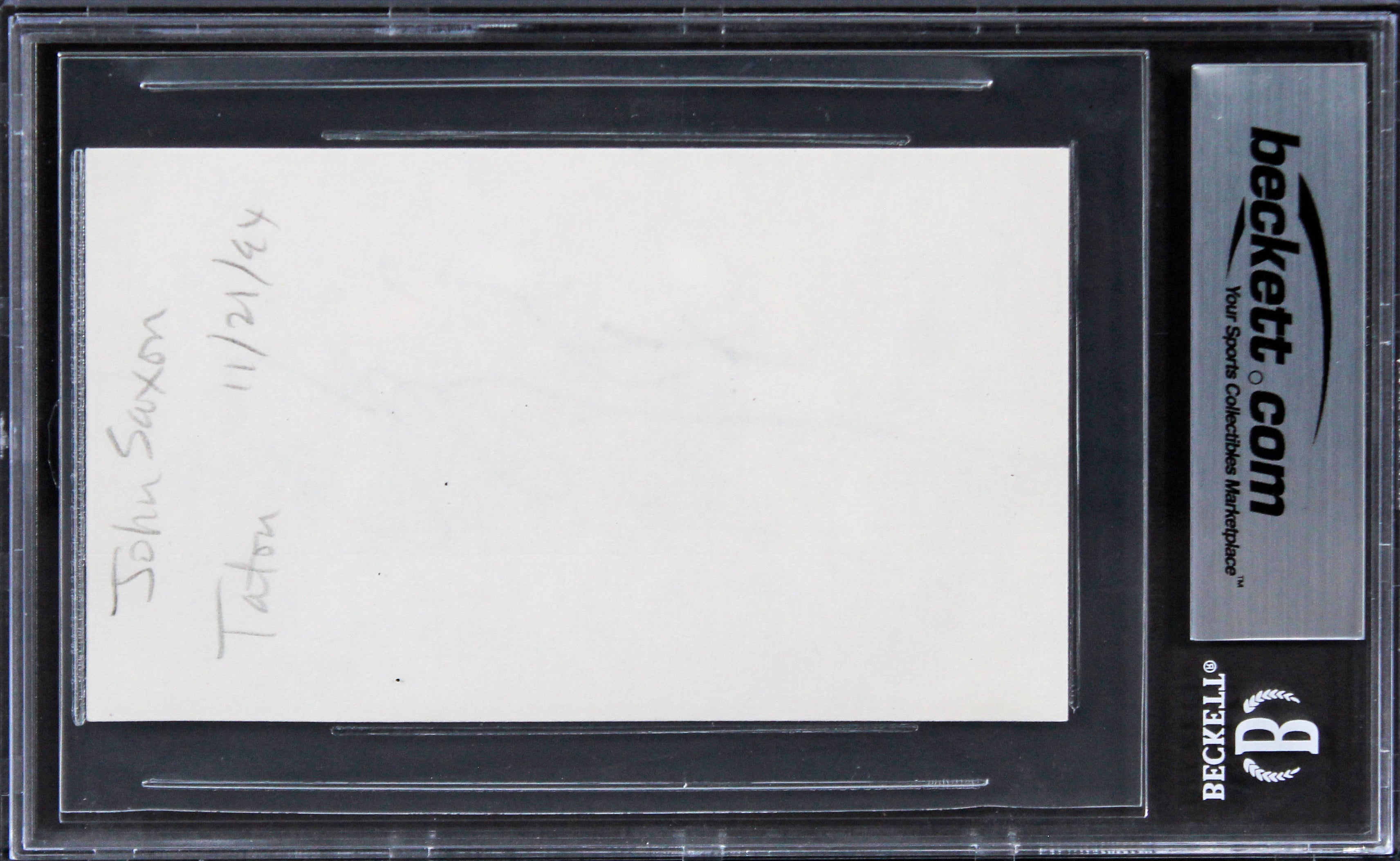 John Saxon Portrait in Black Authentic Signed 3x5 Index Card BAS Slabbed