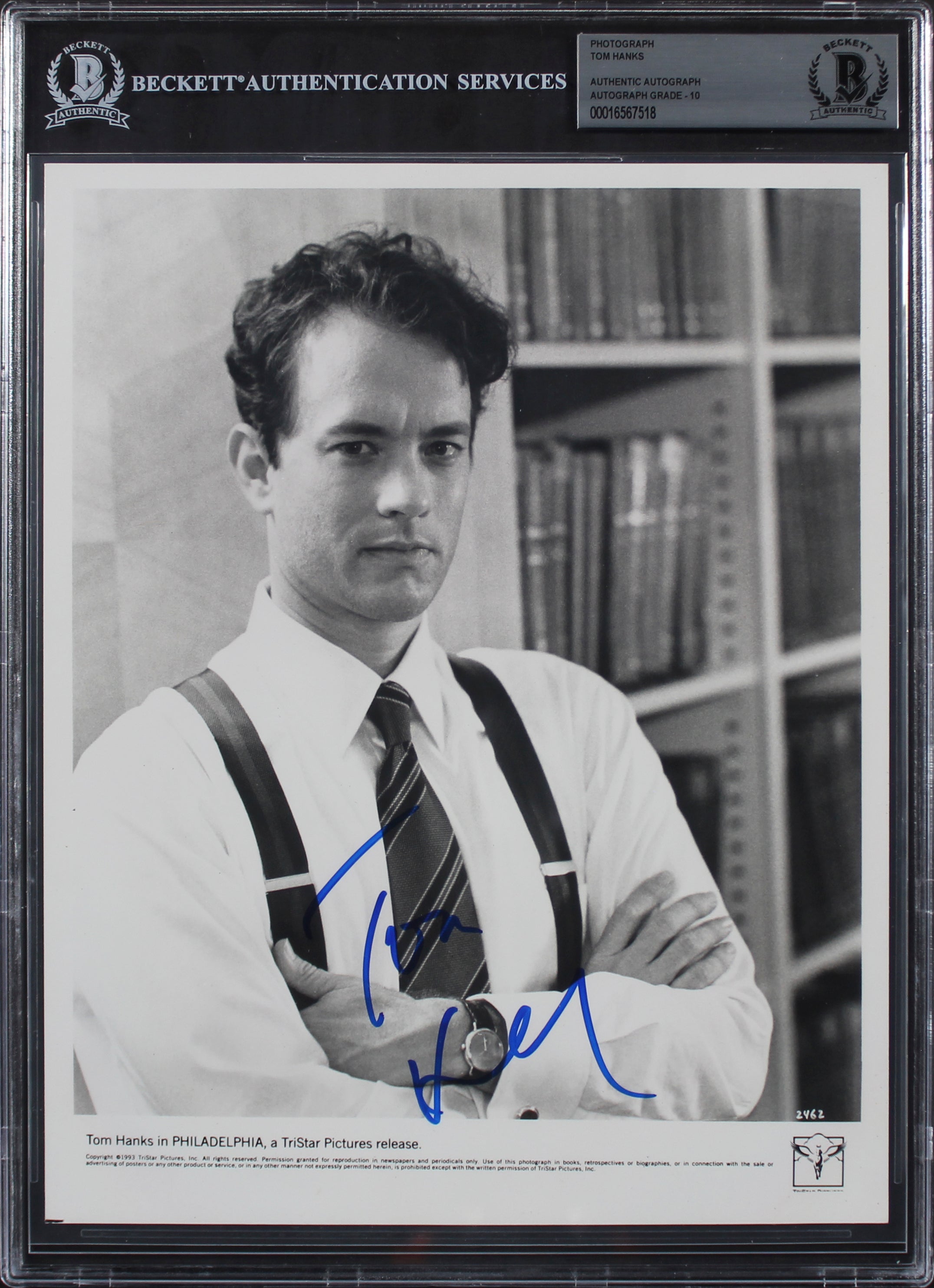 Tom Hanks Philadelphia Authentic Signed 8x10 Photo Auto Graded 10! BAS Slabbed