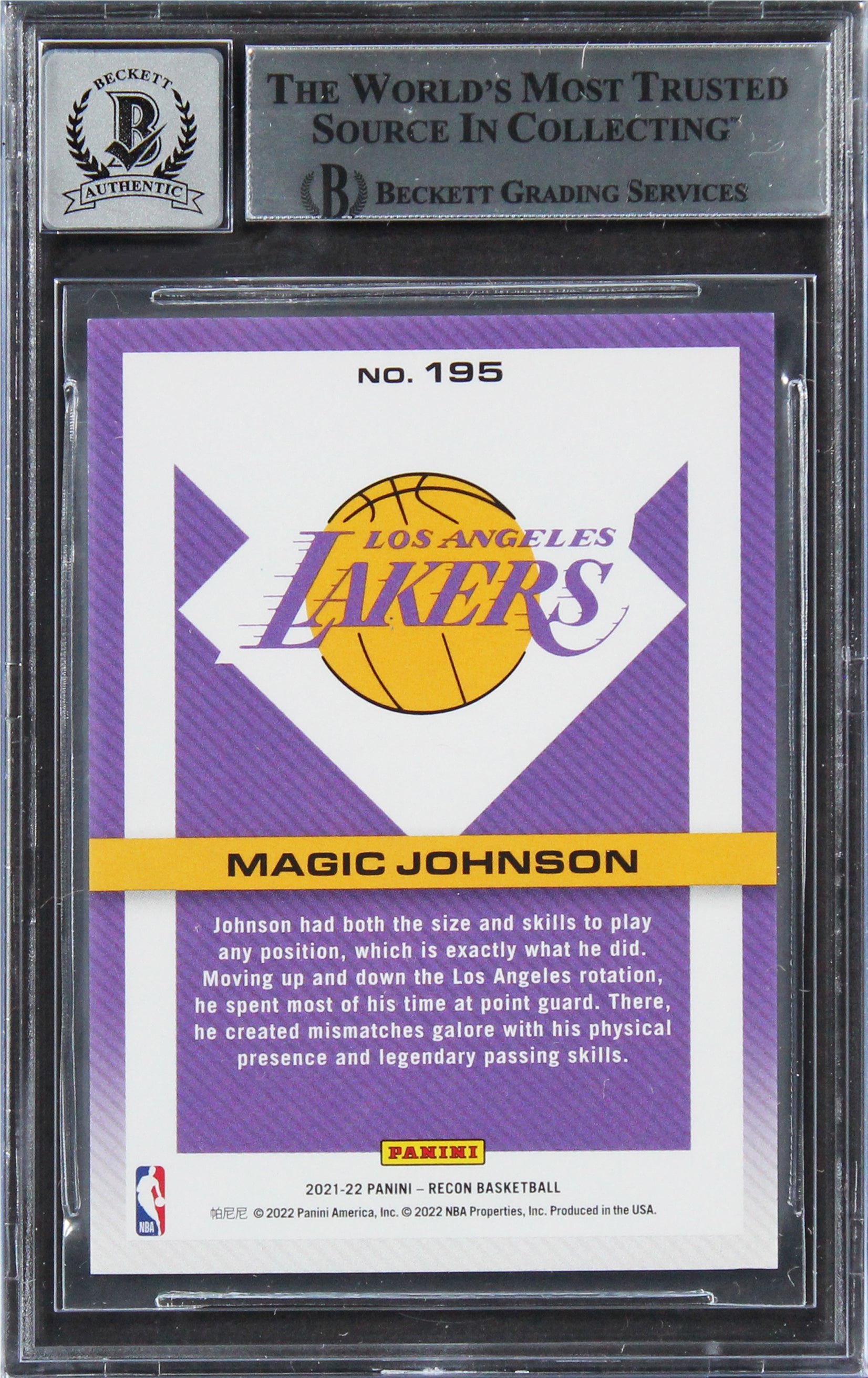 Lakers Magic Johnson Signed 2021 Panini Recon #195 Card Auto 10! BAS Slabbed