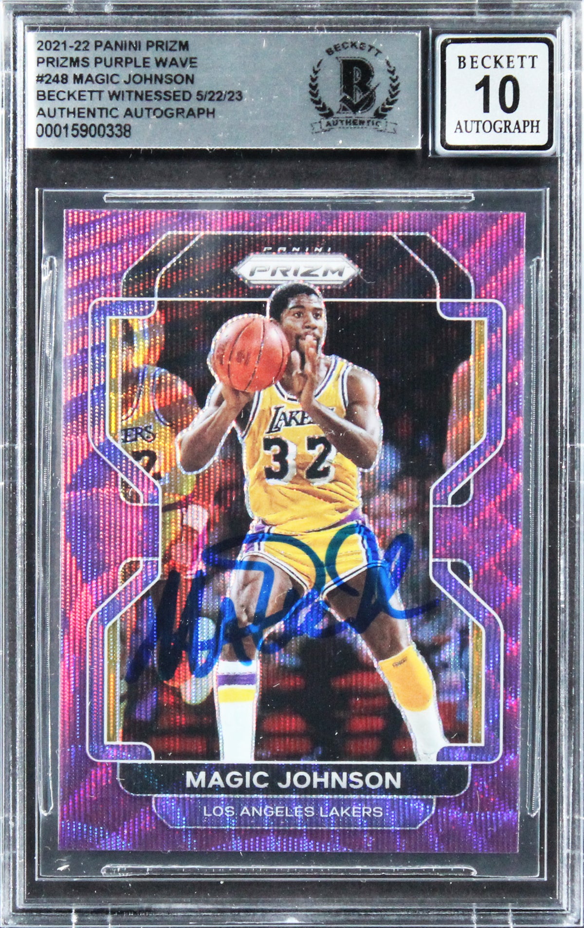 Lakers Magic Johnson Signed 2021 Panini Prizm PW #248 Card Auto 10! BAS Slabbed