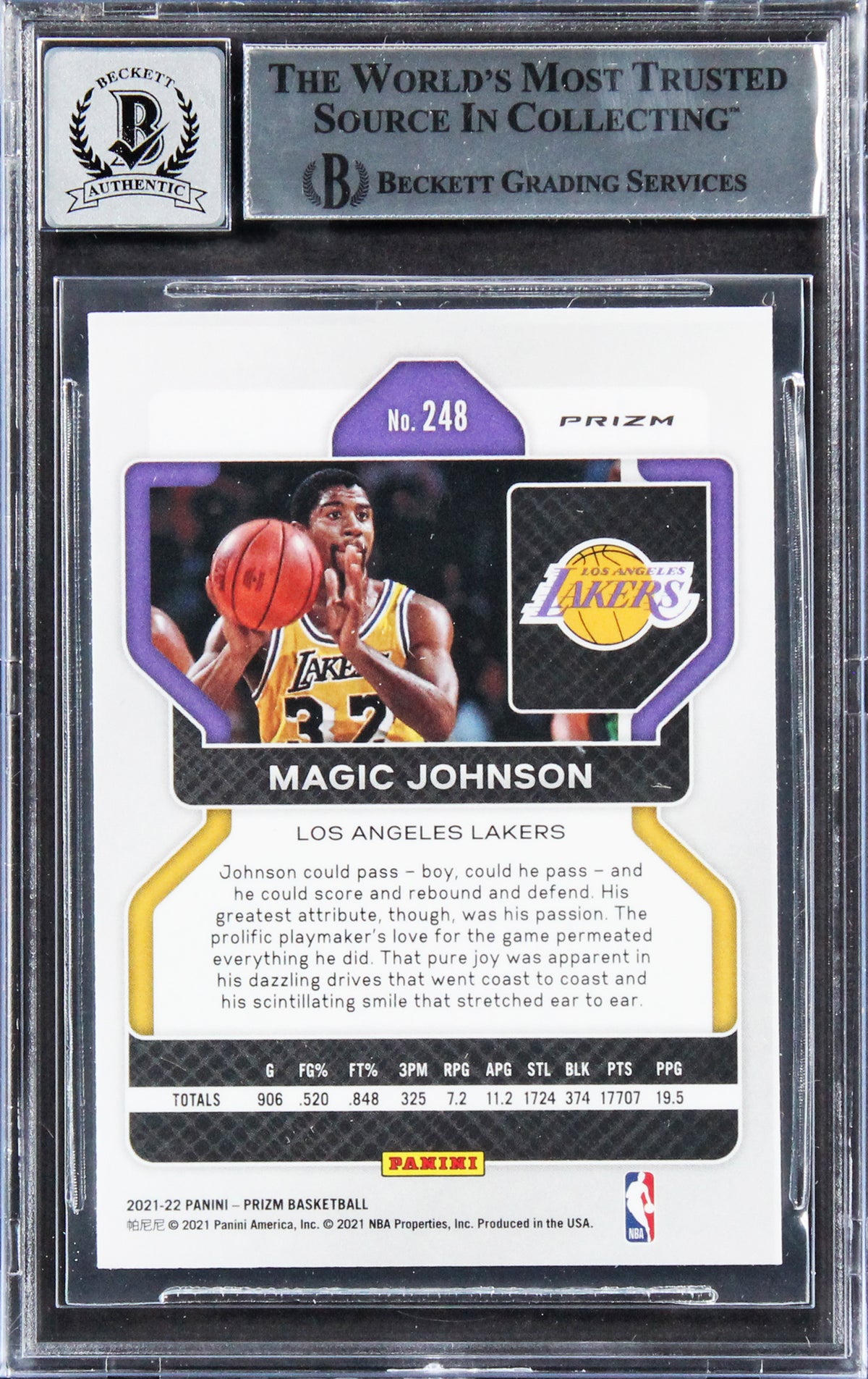 Lakers Magic Johnson Signed 2021 Panini Prizm PW #248 Card Auto 10! BAS Slabbed