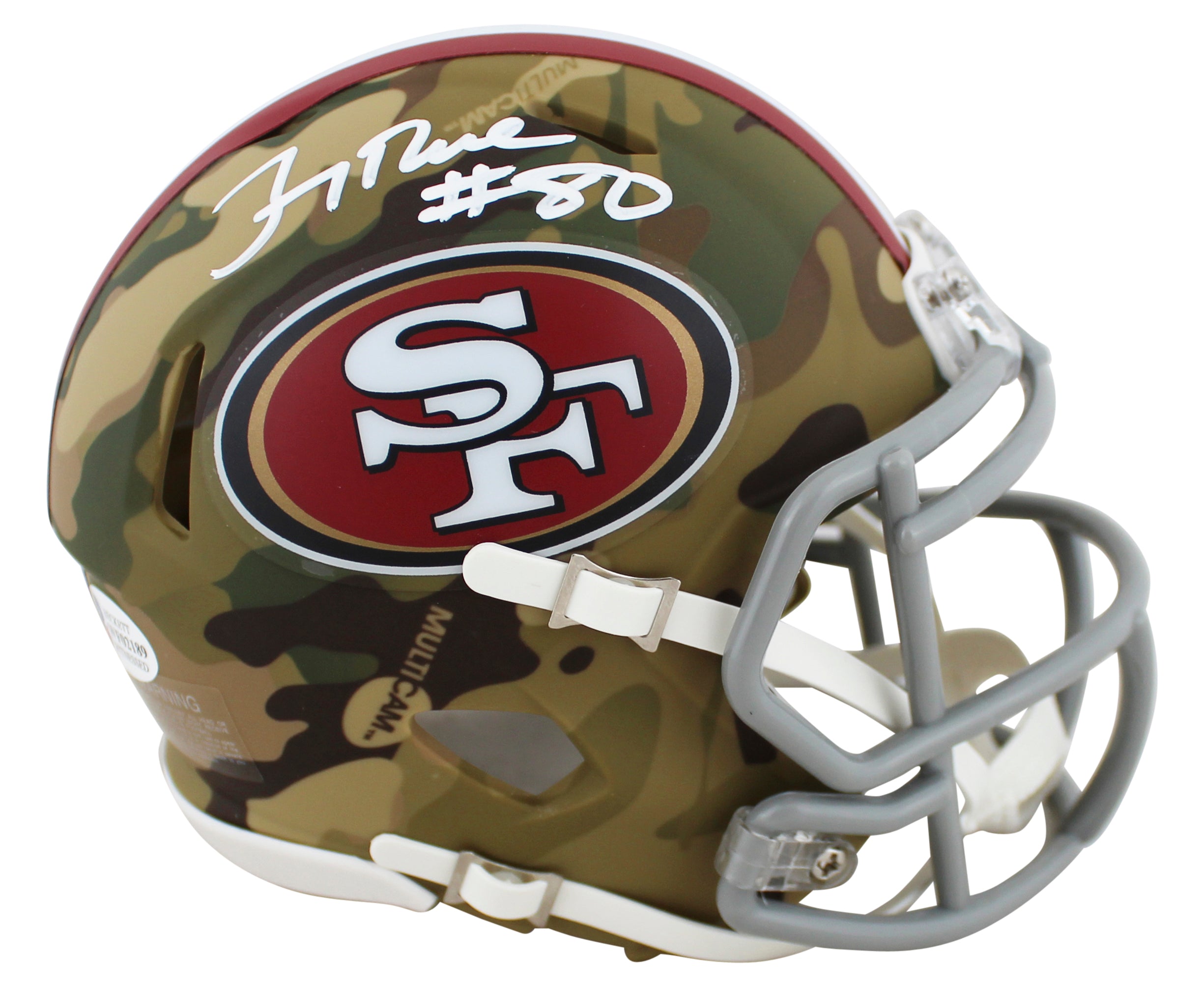 49ers Jerry Rice Authentic Signed Alternate Camo Speed Mini Helmet BAS Witnessed
