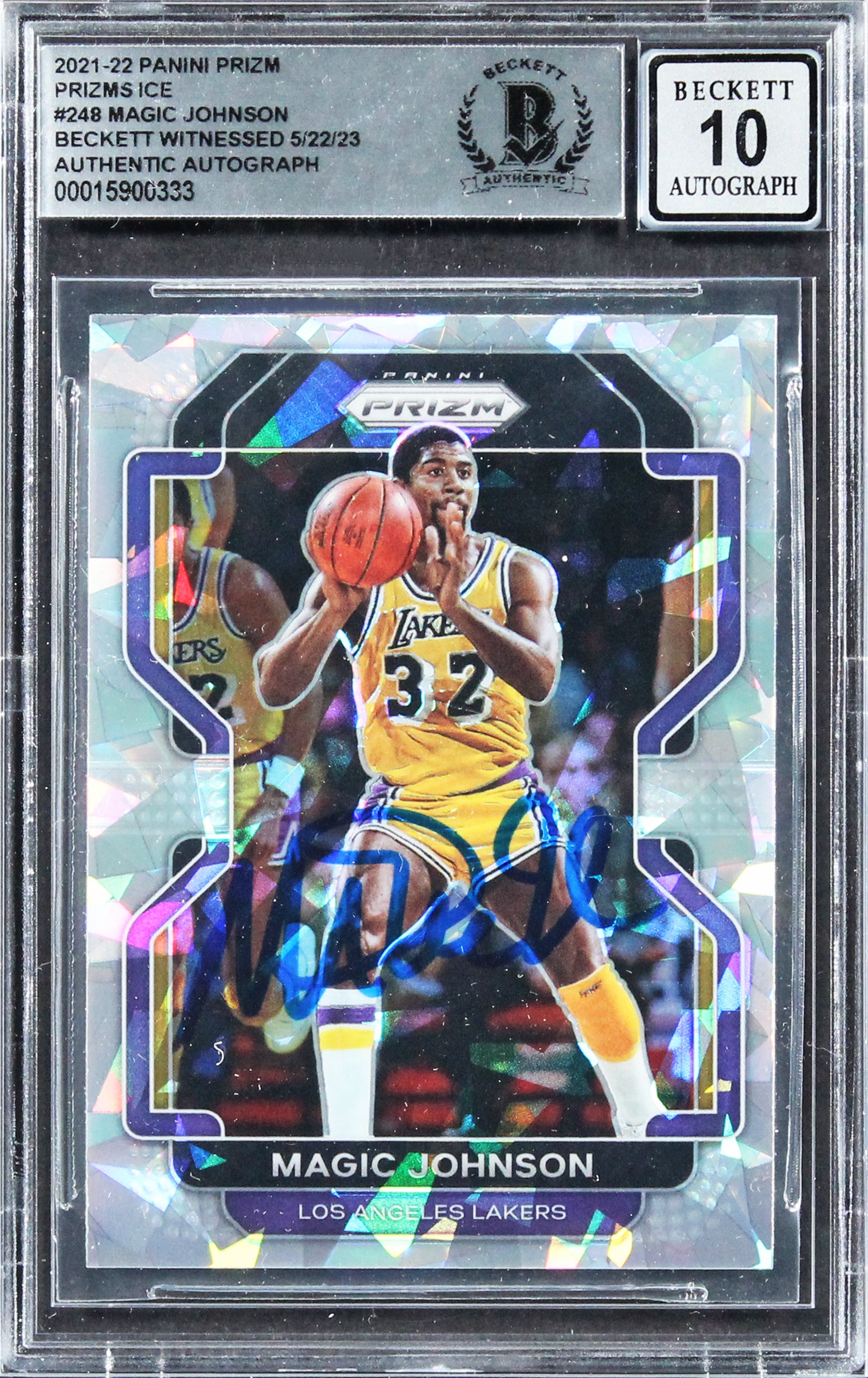 Lakers Magic Johnson Signed 2021 Panini Prizm Ice #248 Card Auto10! BAS Slabbed