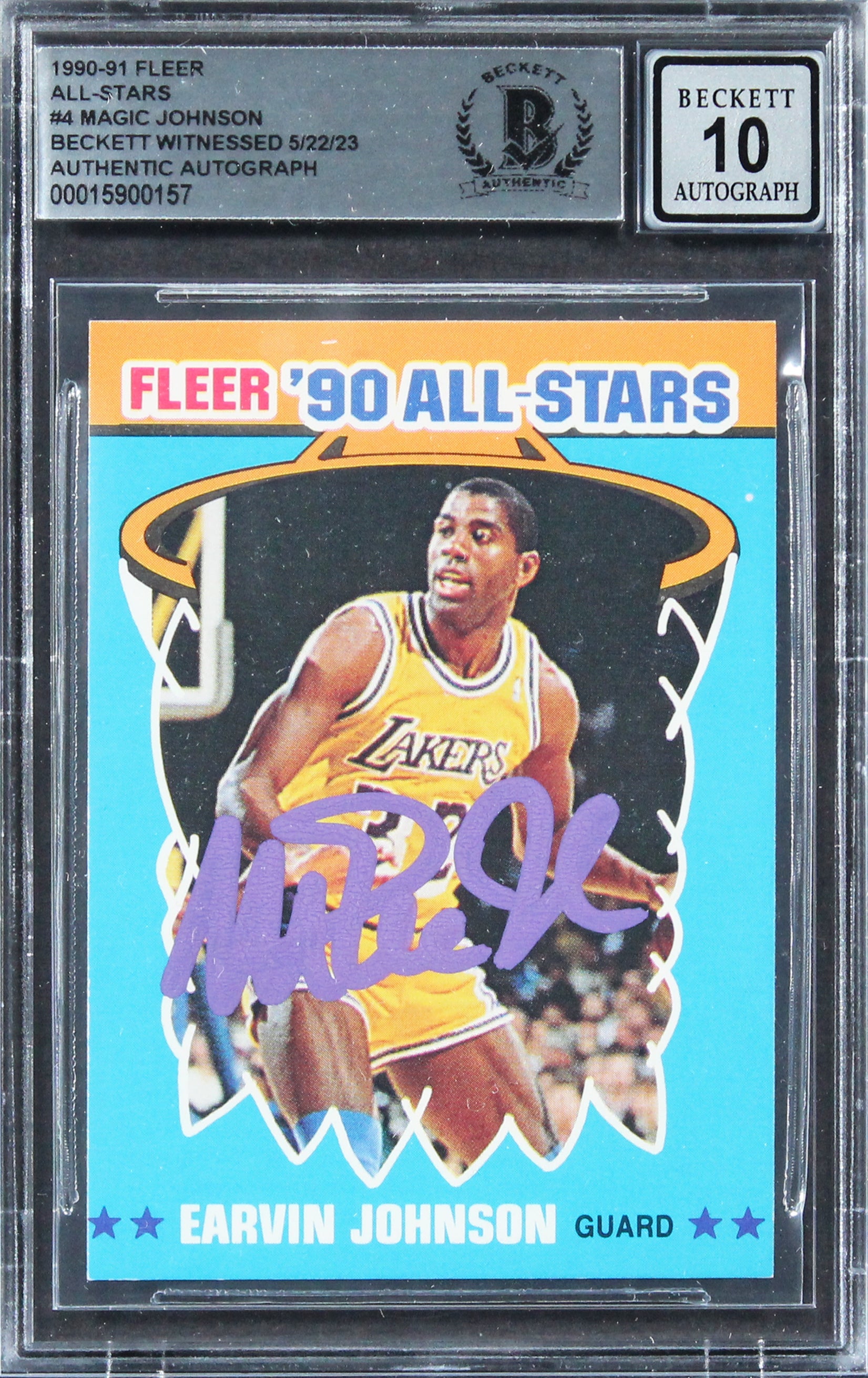 Lakers Magic Johnson Signed 1990 Fleer All-Stars #4 Card Auto 10! BAS Slabbed