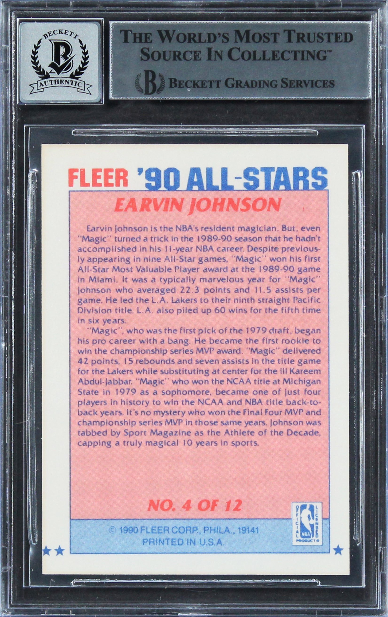 Lakers Magic Johnson Signed 1990 Fleer All-Stars #4 Card Auto 10! BAS Slabbed