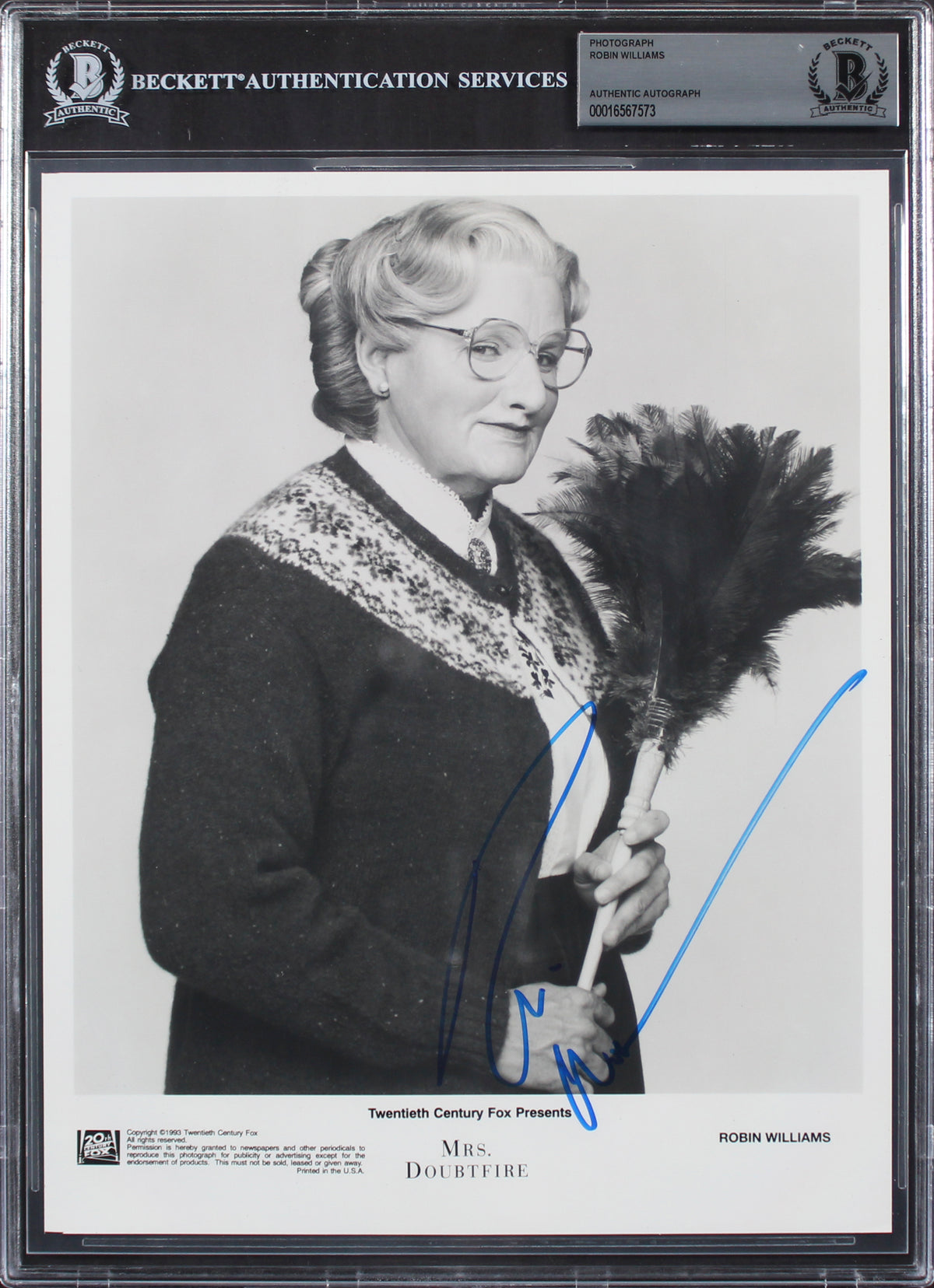 Robin Williams Mrs. Doubtfire Authentic Signed 8x10 Photo BAS Slabbed