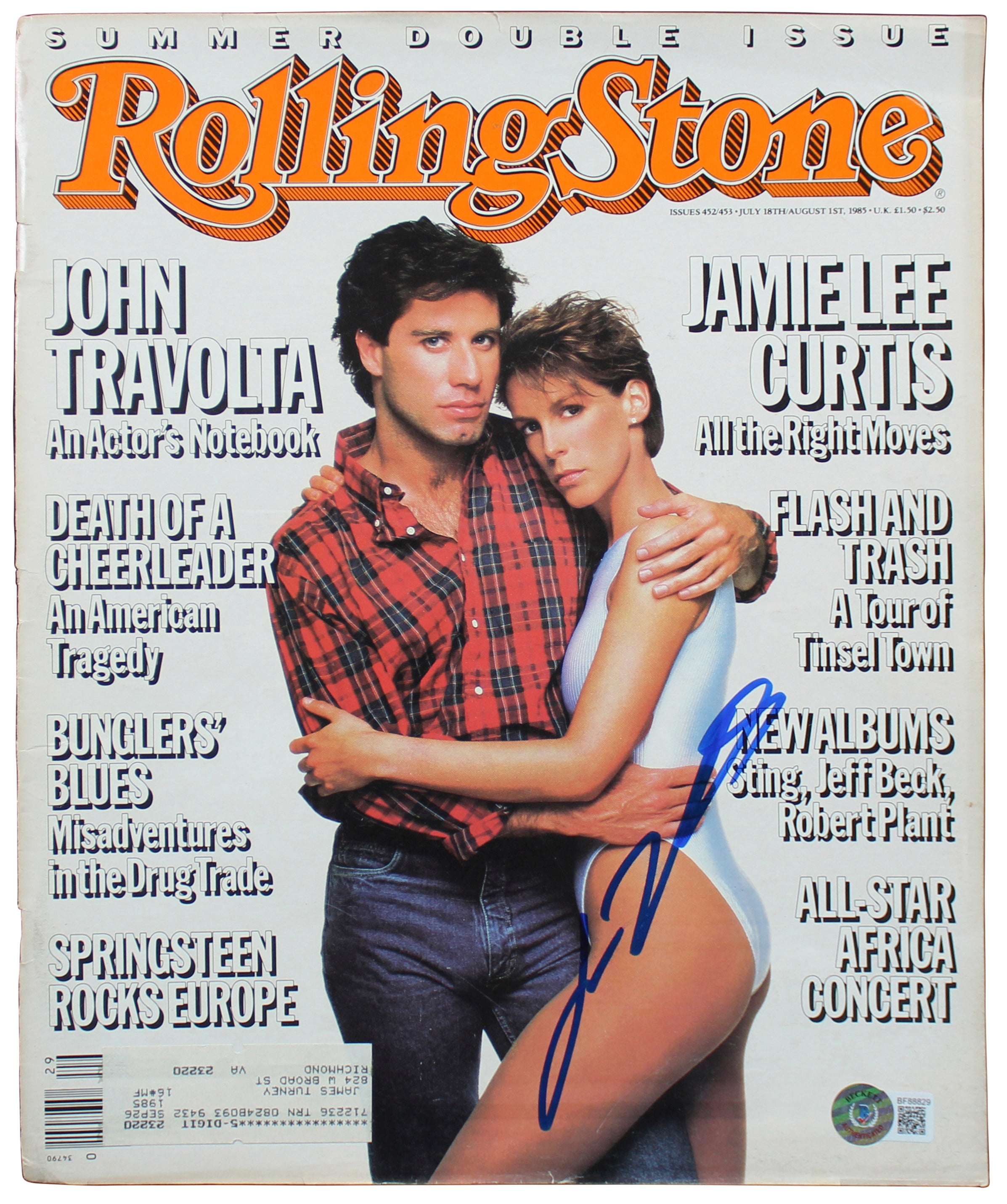 John Travolta Authentic Signed 1985 Rolling Stone Magazine Cover BAS #BF88829