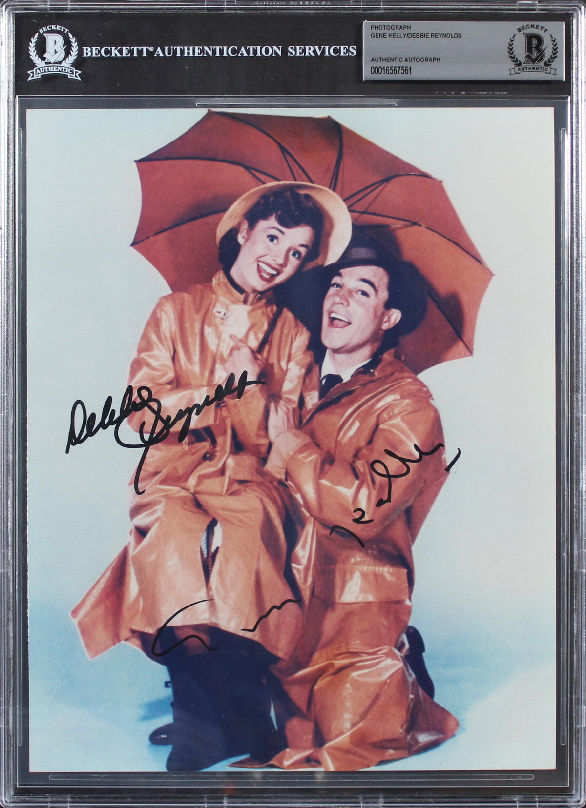 Gene Kelly & Debbie Reynolds Singing in the Rain Signed 8x10 Photo BAS Slabbed