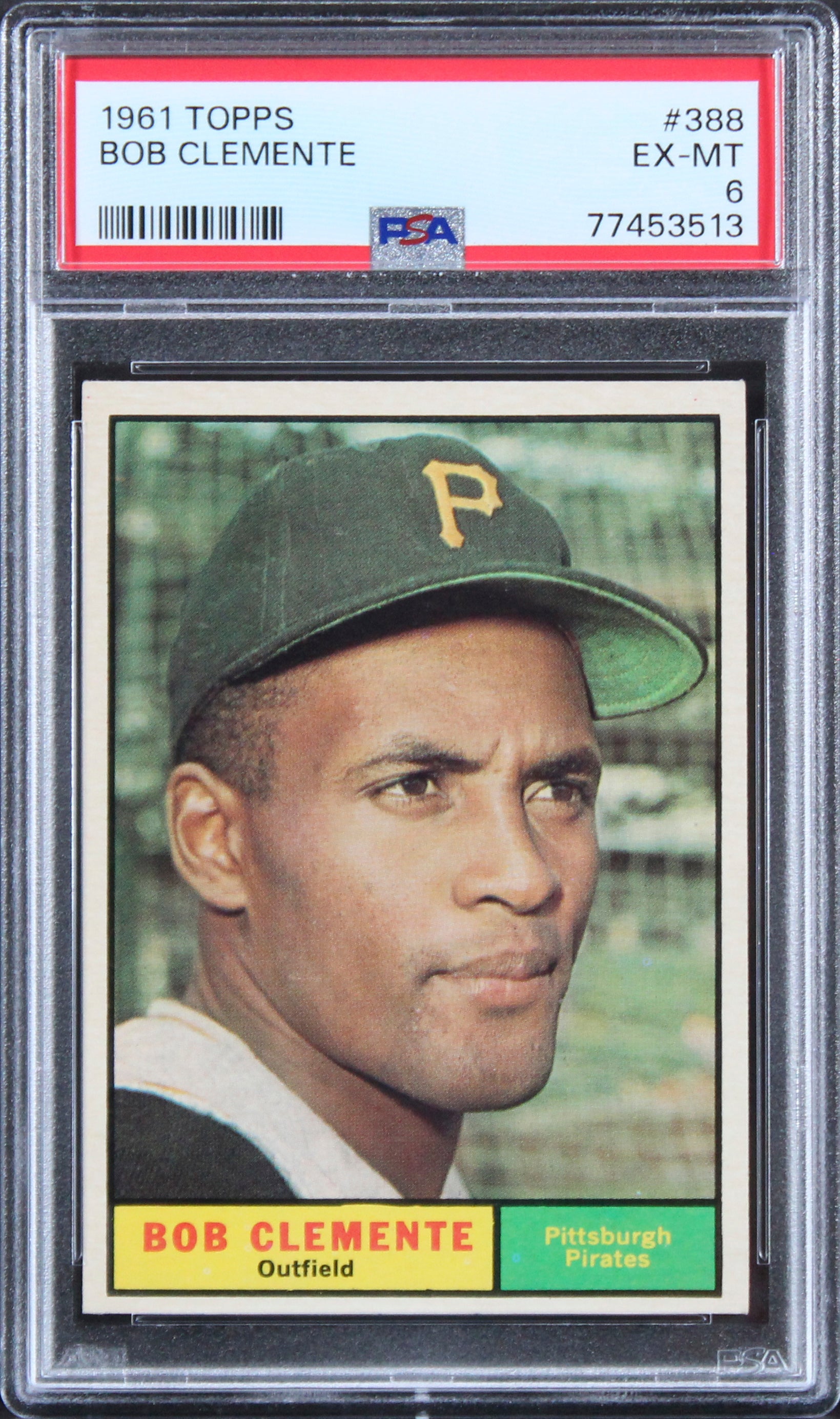 Pirates Roberto Clemente 1961 Topps #388 Card Graded EX-MT-6 PSA Slabbed