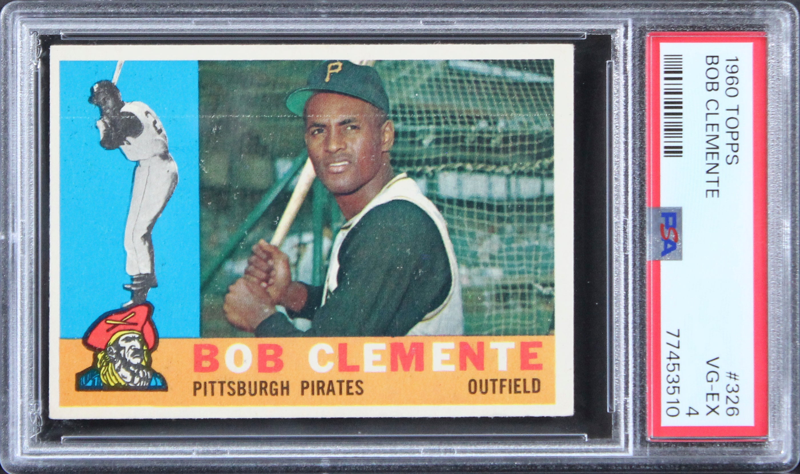 Pirates Roberto Clemente 1960 Topps #326 Card Graded VG-EX-4 PSA Slabbed