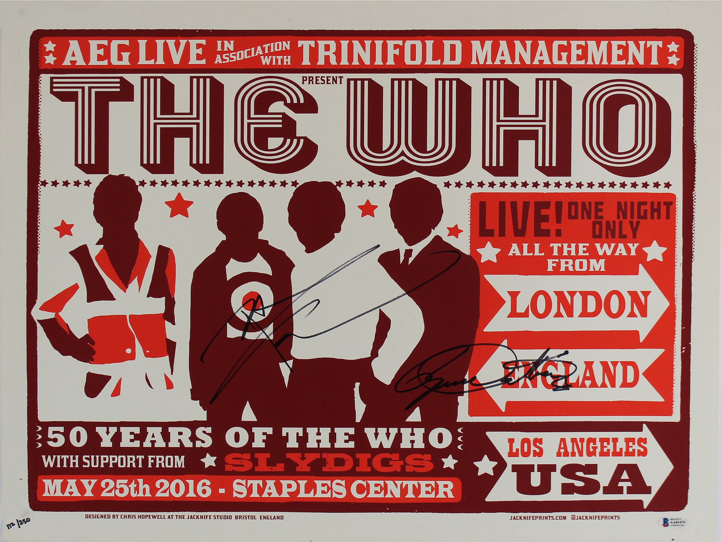 The Who (2) Townshend & Daltrey Signed 19.5x23.25 2016 Concert Poster LE BAS
