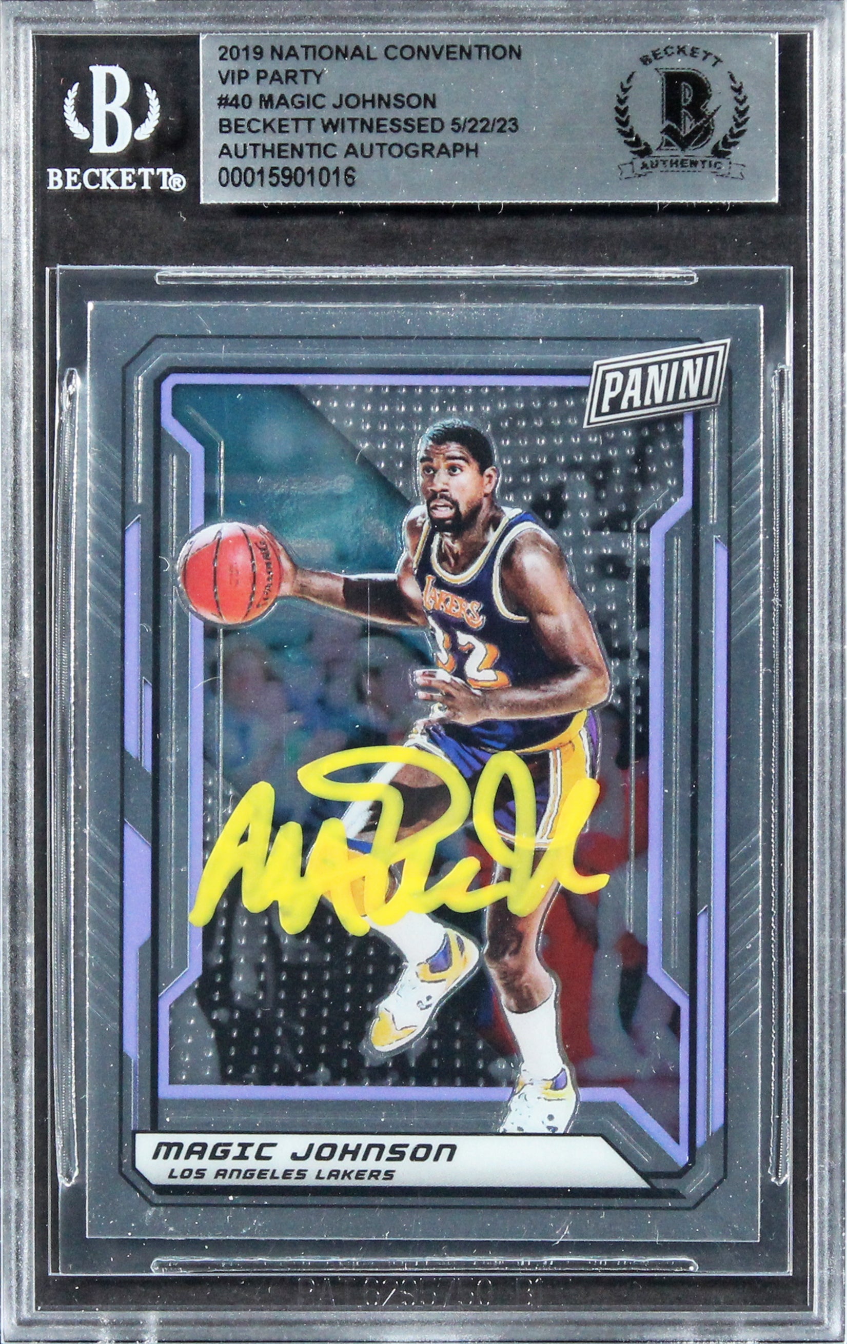 Lakers Magic Johnson Signed 2019 Panini NC VIP Party #40 Card BAS Slabbed
