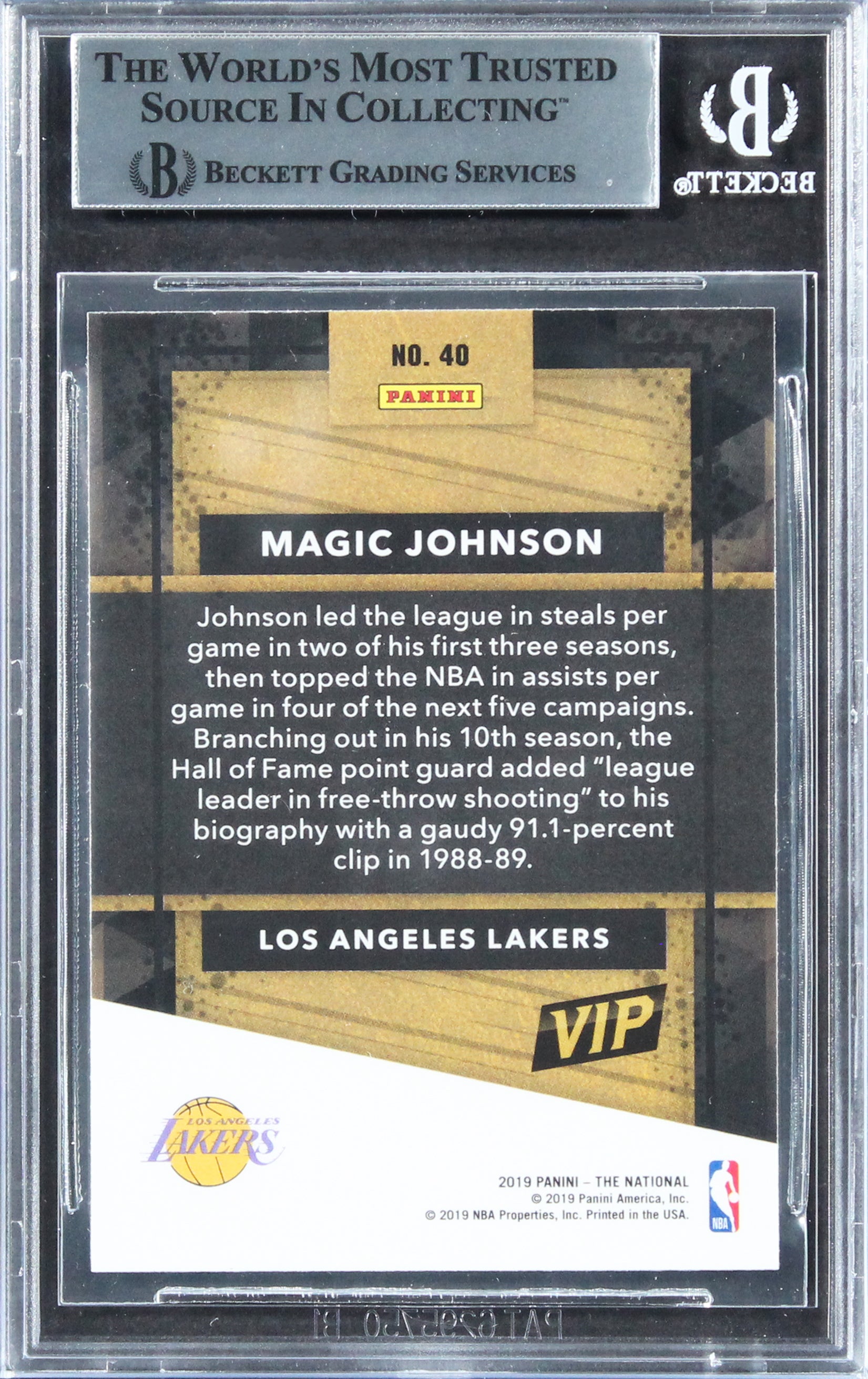 Lakers Magic Johnson Signed 2019 Panini NC VIP Party #40 Card BAS Slabbed
