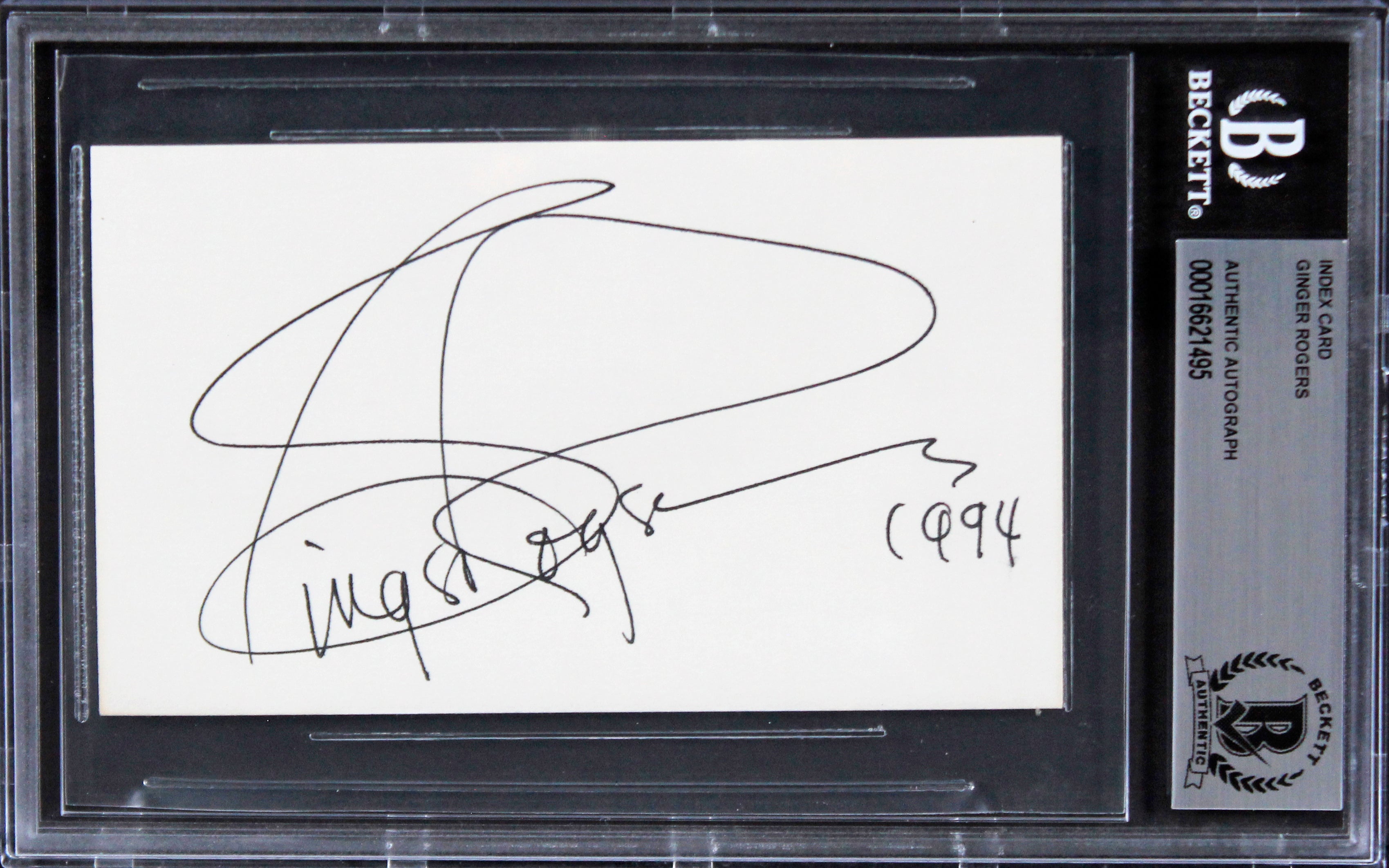 Ginger Rogers Kitty Foyle "1994" Authentic Signed 3x5 Index Card BAS Slabbed