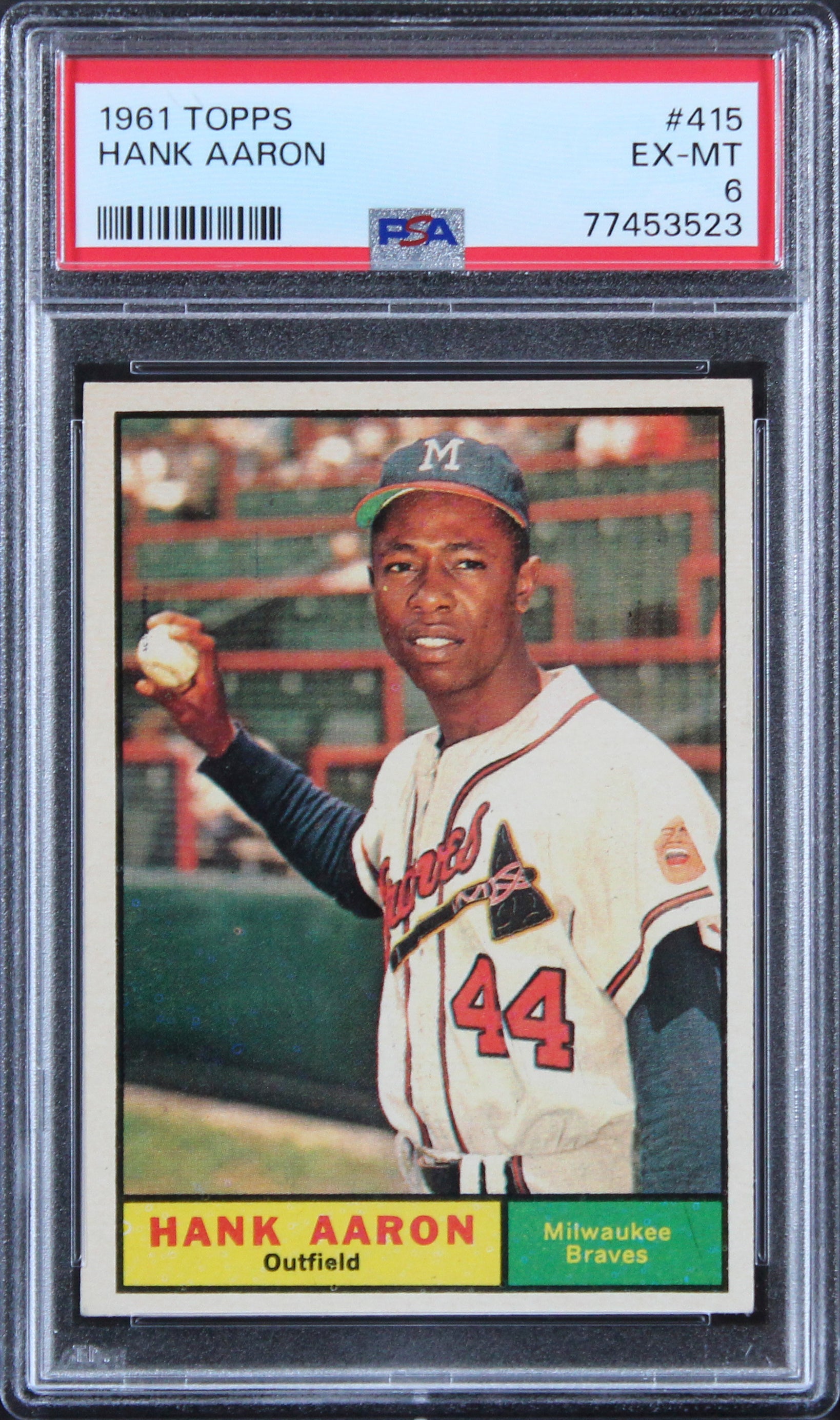 Braves Hank Aaron 1961 Topps #415 Card Graded EX-MT-6 PSA Slabbed