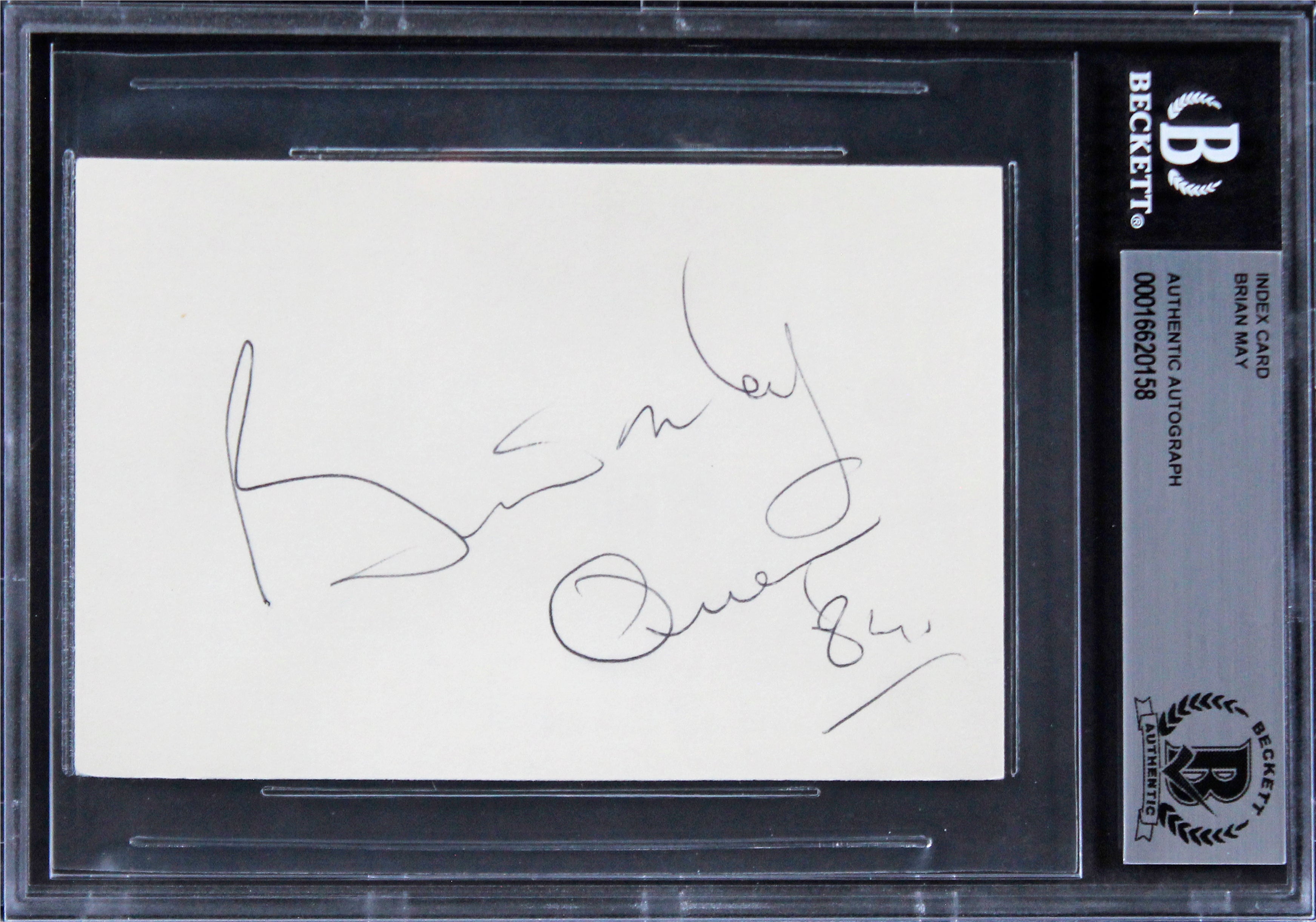 Brian May Queen "84" Authentic Signed 3x5 Index Card Autographed BAS Slabbed