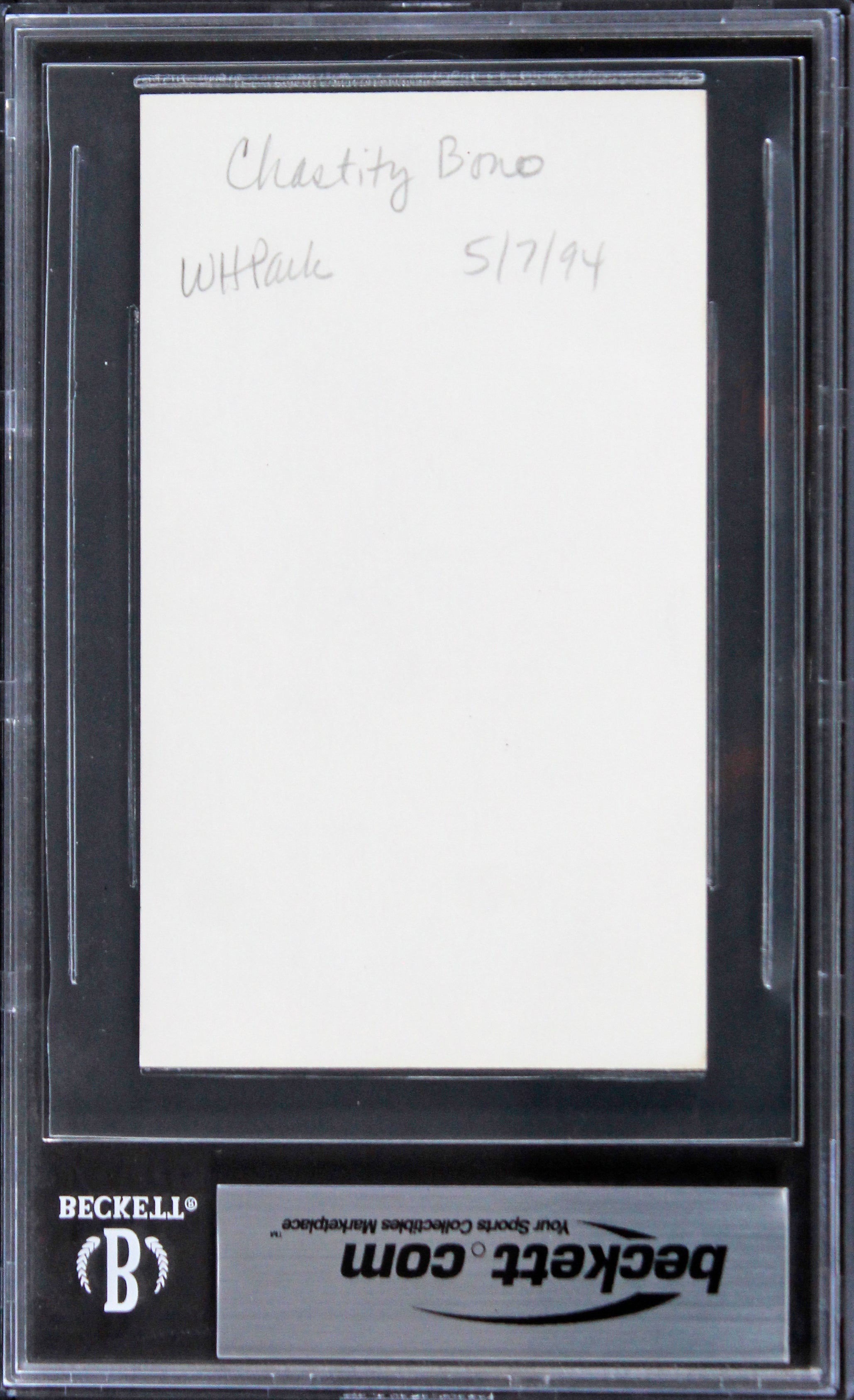 Chastity Bono Becoming Chaz "Much Love" Signed 3x5 Index Card BAS Slabbed