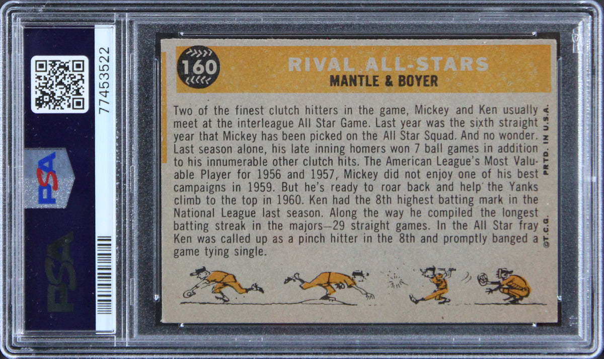 Mickey Mantle & Ken Boyer 1960 Topps #160 Rival AS Card Graded EX-5 PSA Slabbed