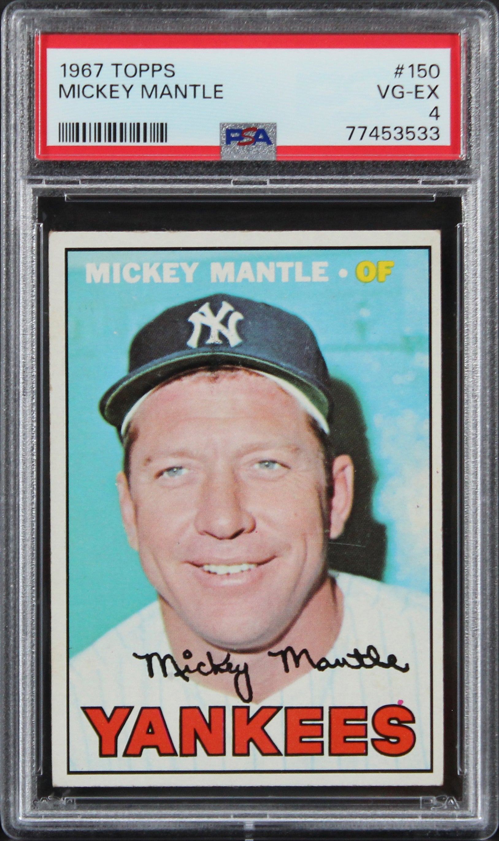 Yankees Mickey Mantle 1967 Topps #150 Card Graded VG-EX-4 PSA Slabbed