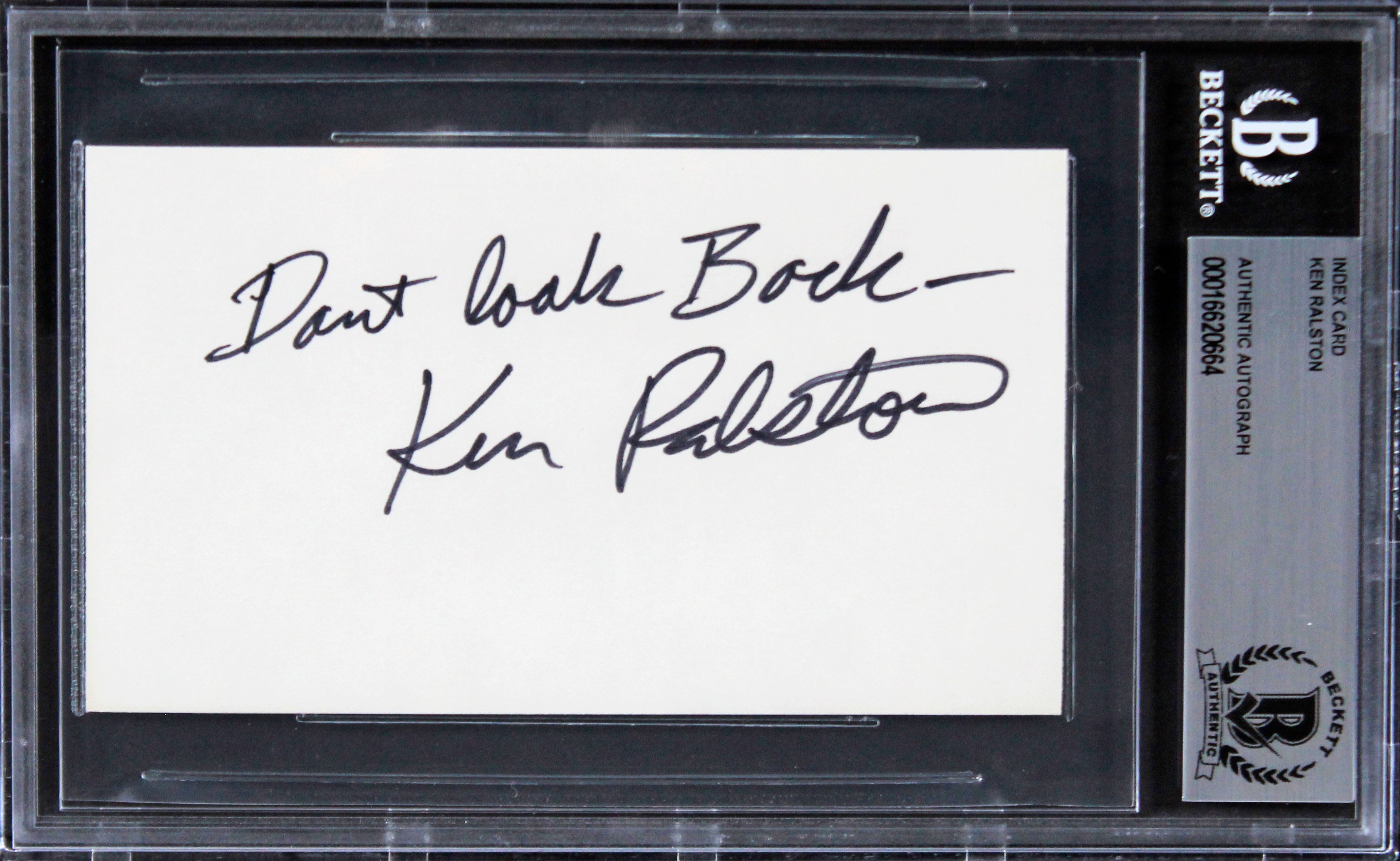 Ken Ralston A Few Good Men "Don't Look Back" Signed 3x5 Index Card BAS Slabbed