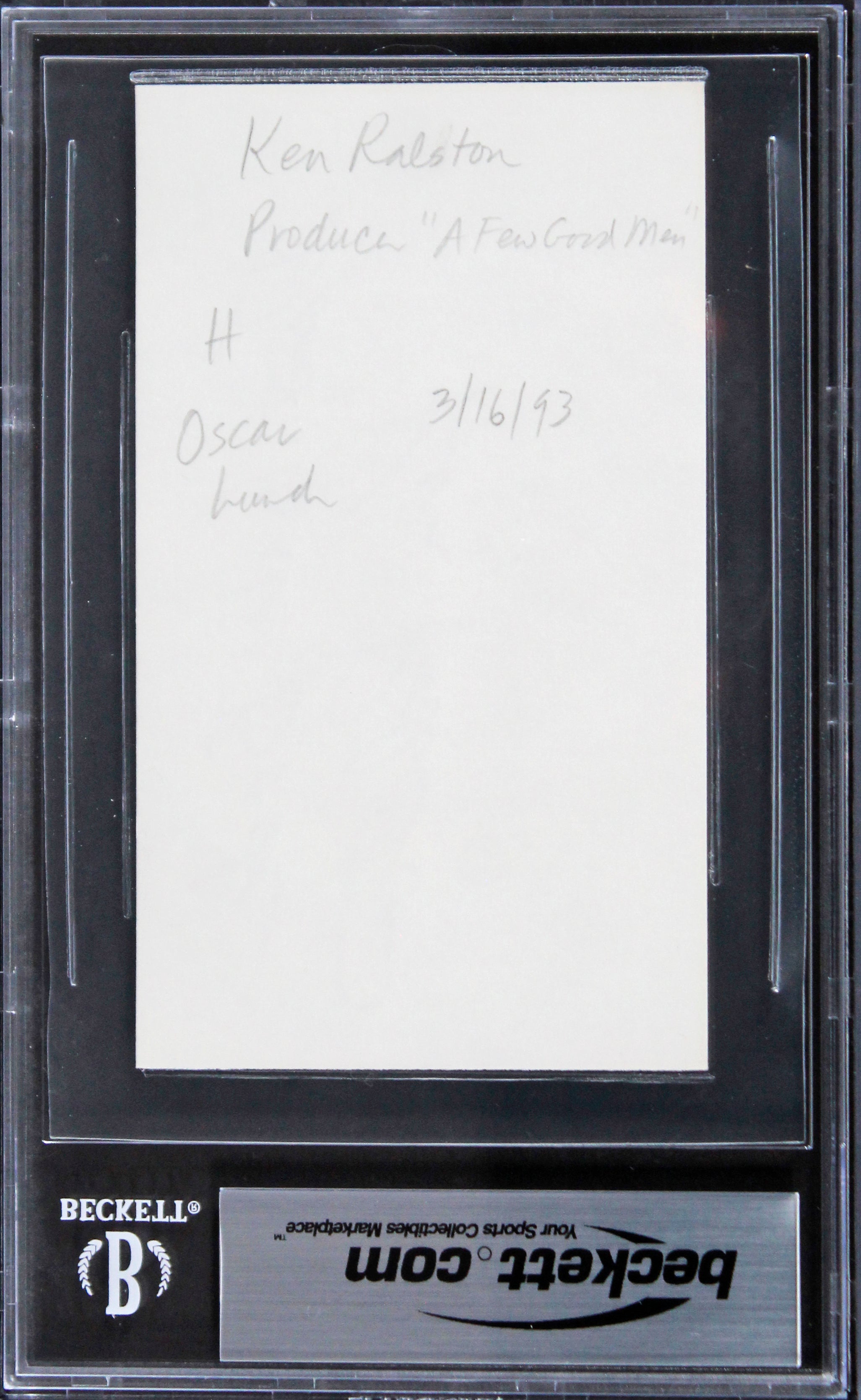 Ken Ralston A Few Good Men "Don't Look Back" Signed 3x5 Index Card BAS Slabbed
