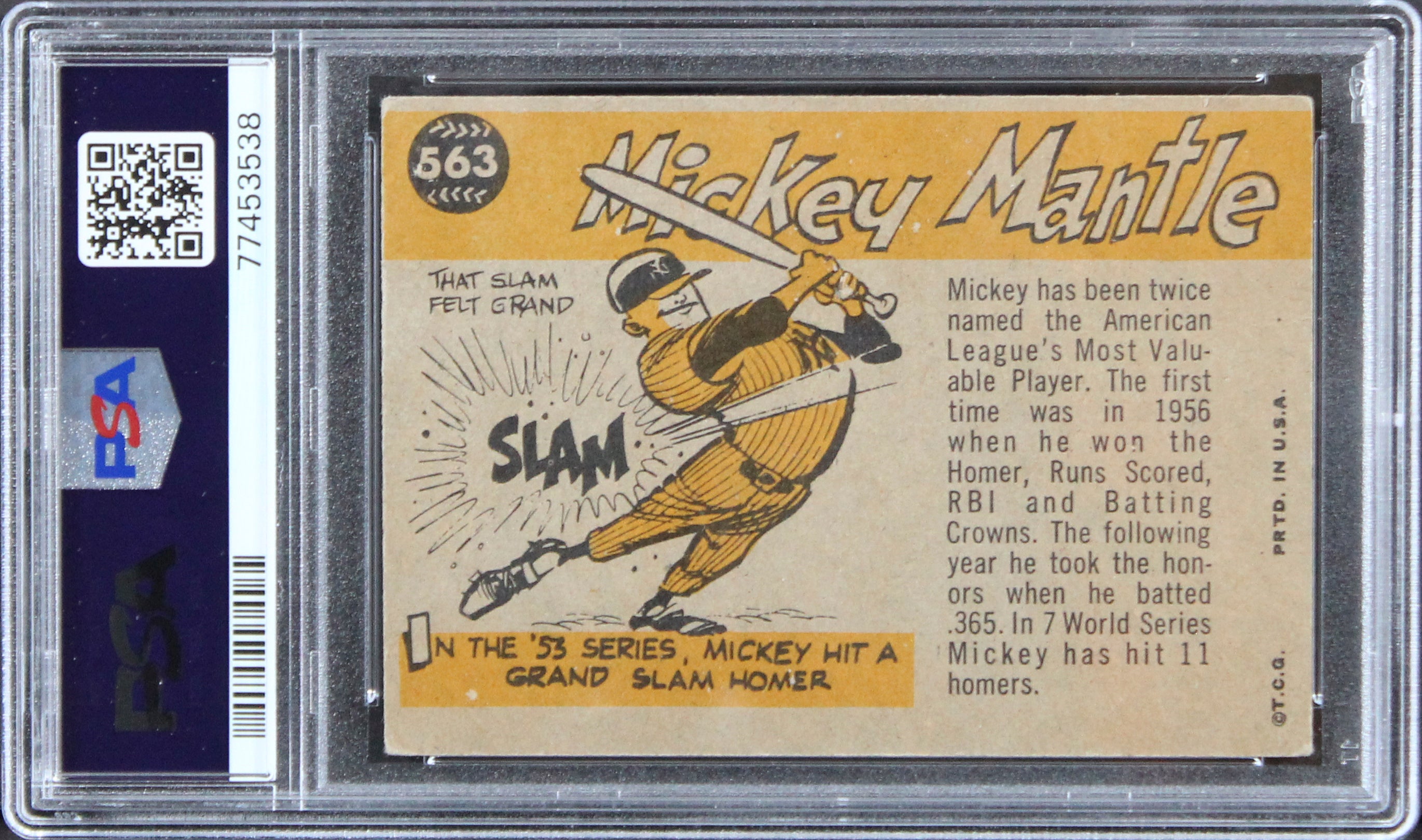 Yankees Mickey Mantle 1960 Topps #563 Card Graded VG-EX-4 PSA Slabbed