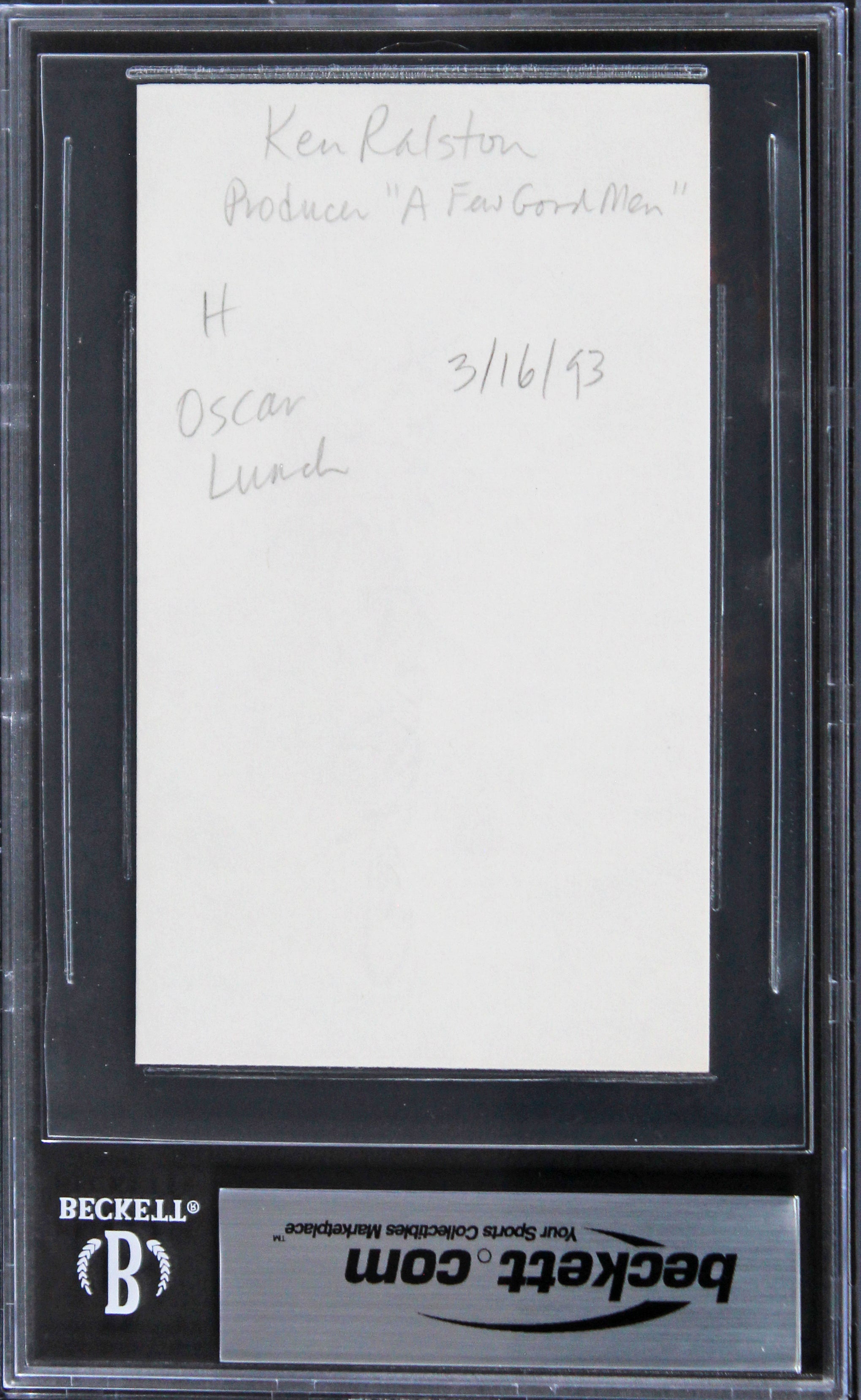 Ken Ralston A Few Good Men Authentic Signed 3x5 Index Card BAS Slabbed