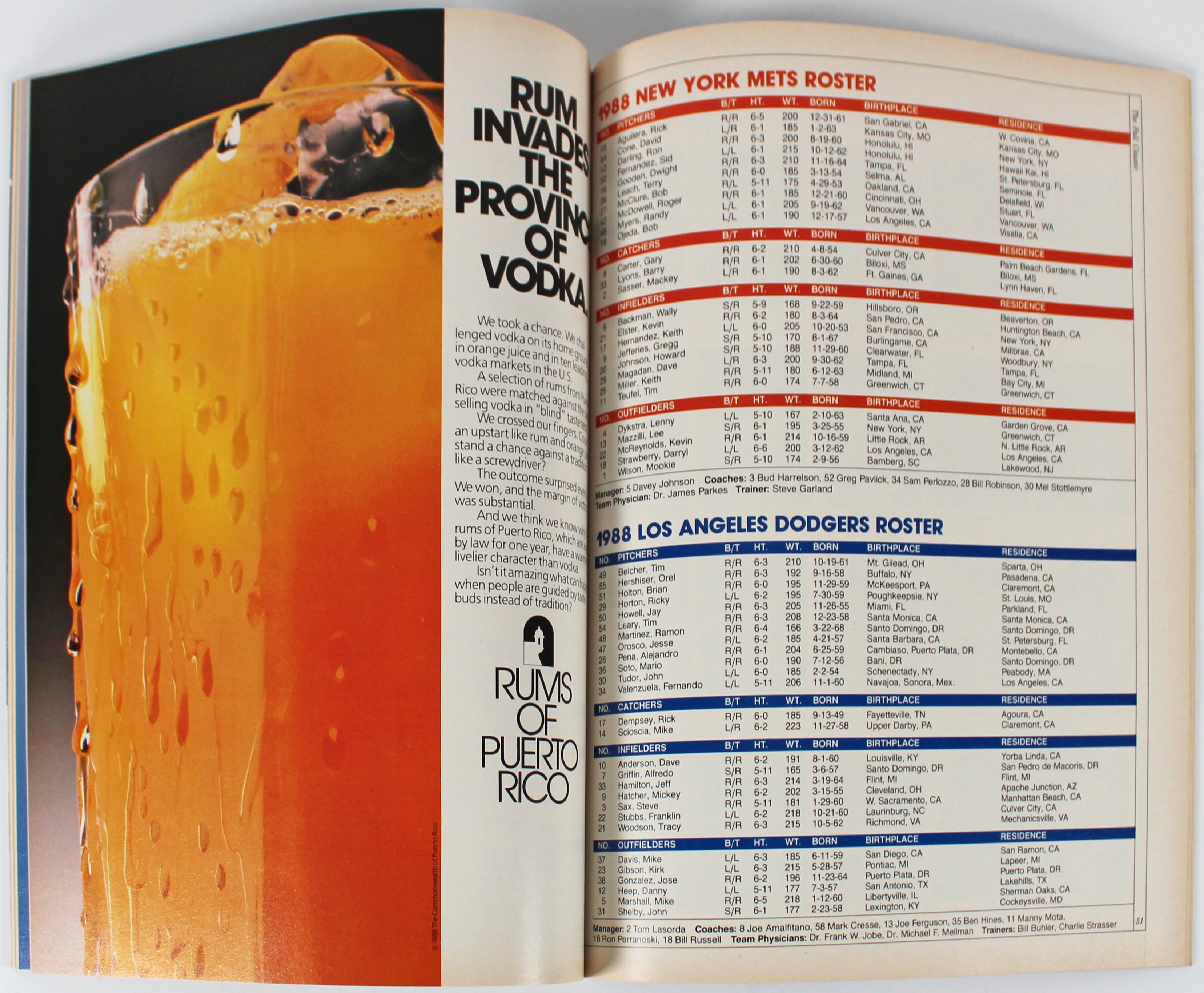 1988 World Series Athletics vs. Dodgers Official Program World Series Magazine 2