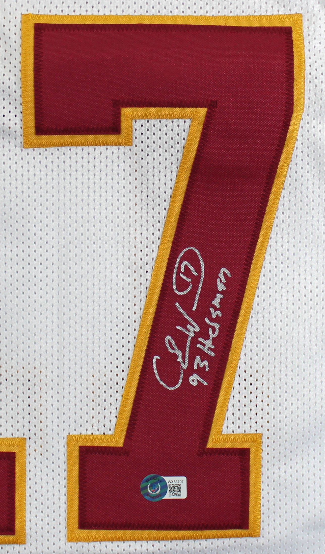 Florida State Charlie Ward "93 Heisman" Signed White Pro Style Jersey BAS Wit