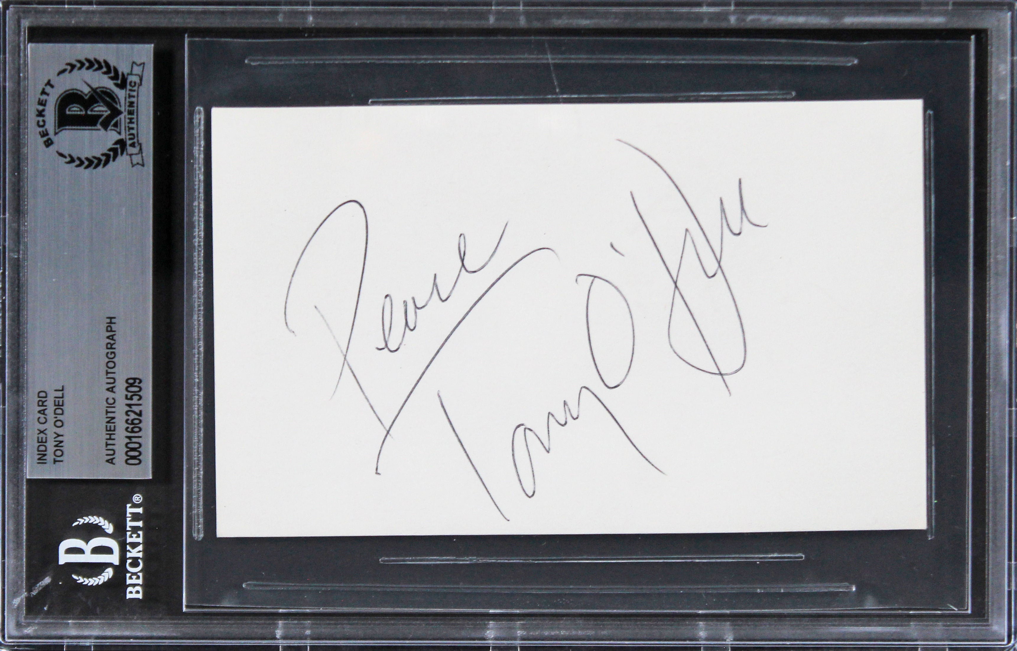 Tony O'Dell The Karate Kid "Peace" Authentic Signed 3x5 Index Card BAS Slabbed