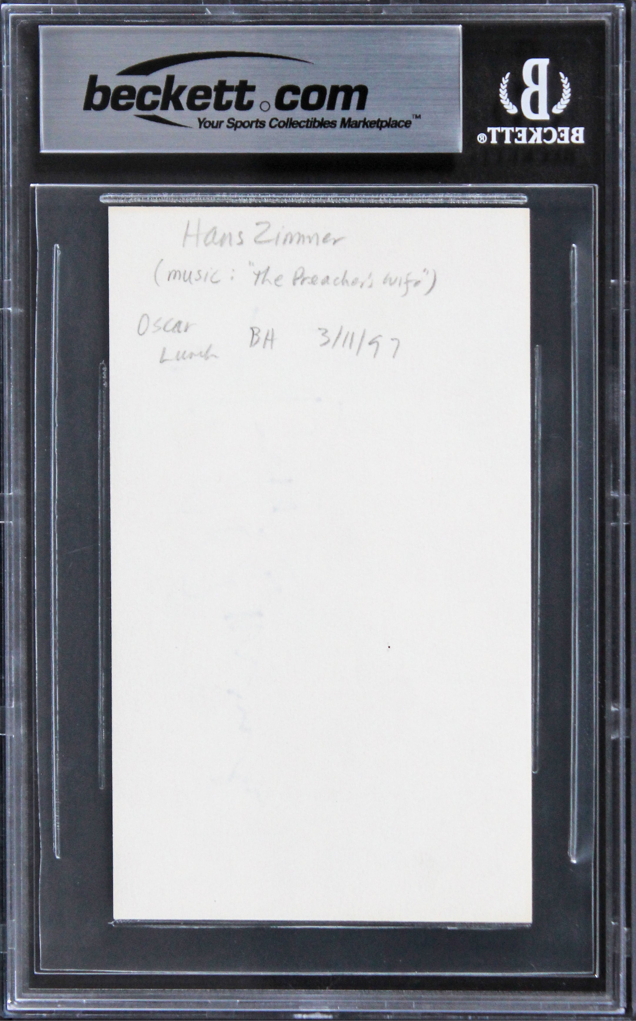 Hans Zimmer The Lion King Authentic Signed 3x5 Index Card BAS Slabbed 1