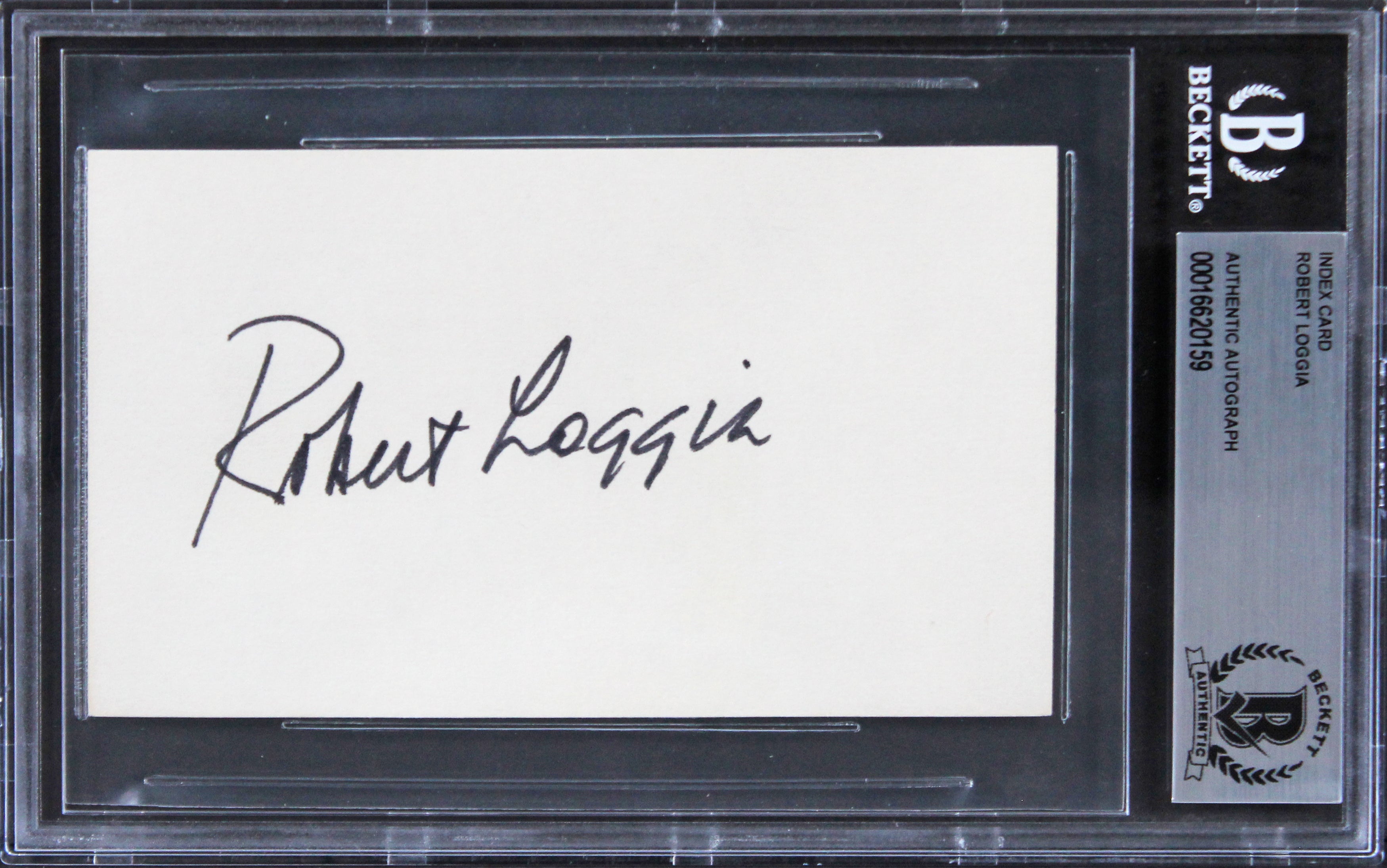 Robert Loggia Big Authentic Signed 3x5 Index Card Autographed BAS Slabbed 1