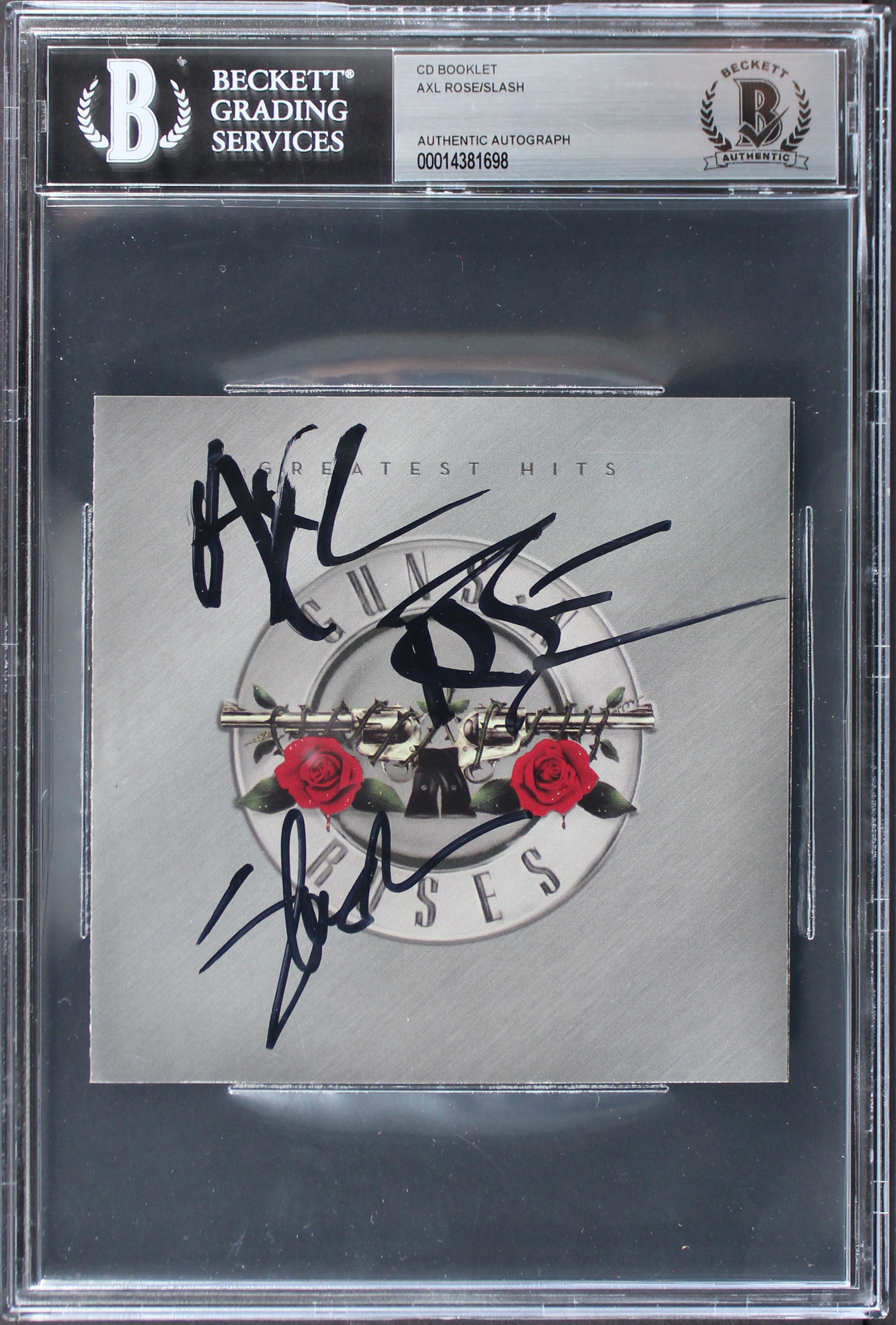 Axl Rose & Slash Guns N' Roses Signed Greatest Hits Cd Cover BAS Slabbed