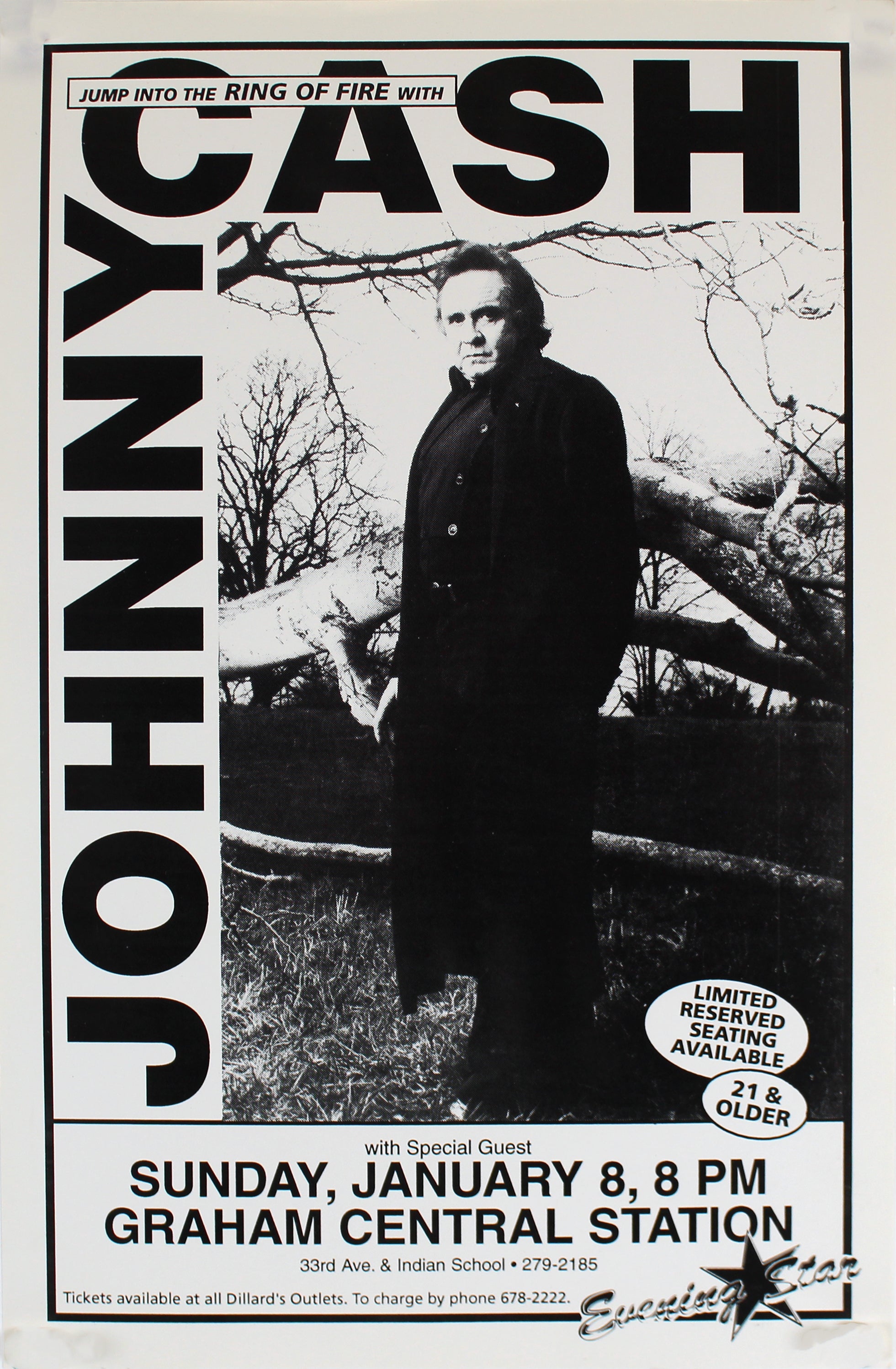 Johnny Cash Vintage January 8, 1995 11x17 Concert Poster Unsigned