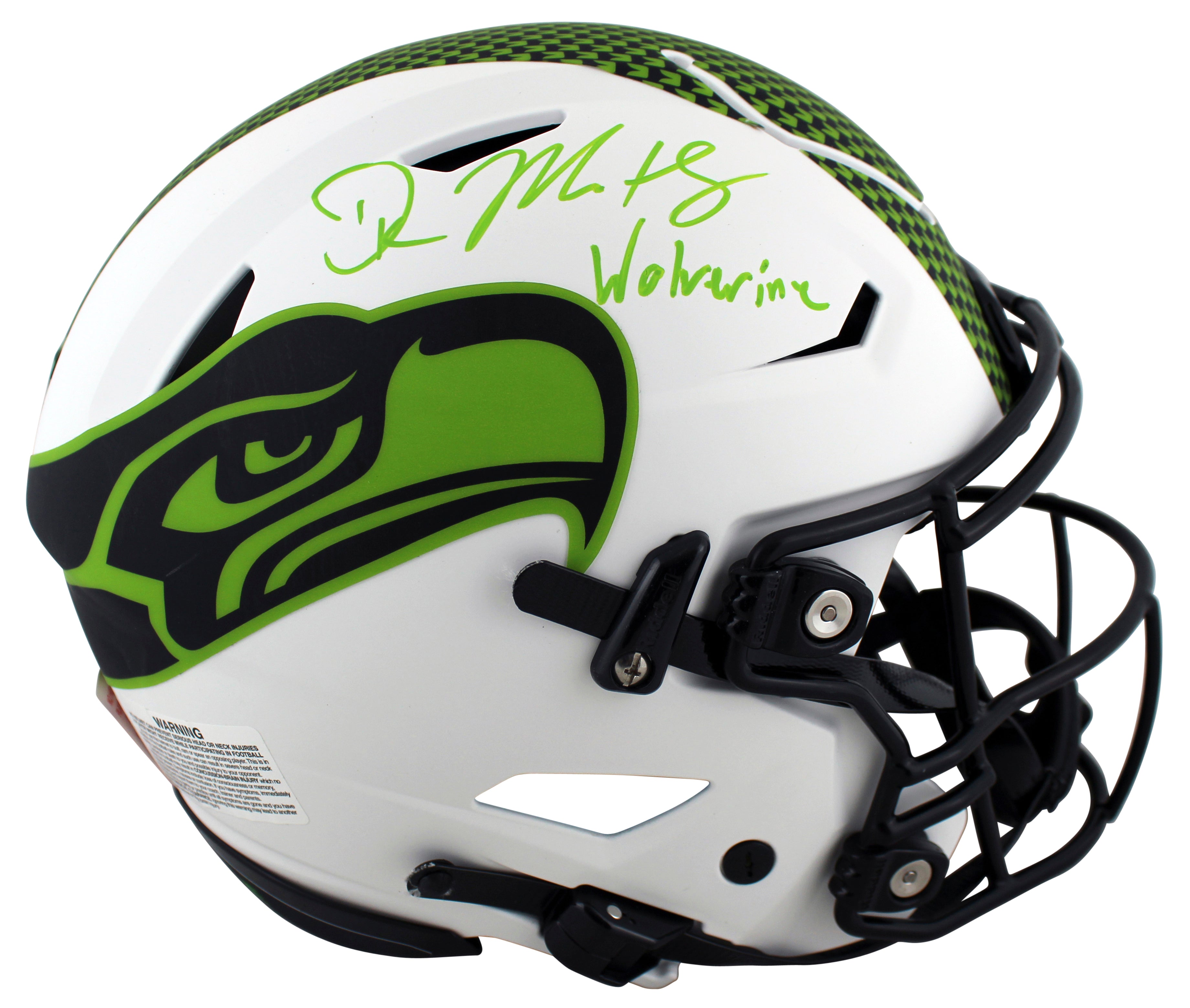 Seahawks DK Metcalf Wolverine Signed Lunar Speed Flex Full Size Helmet BAS Wit